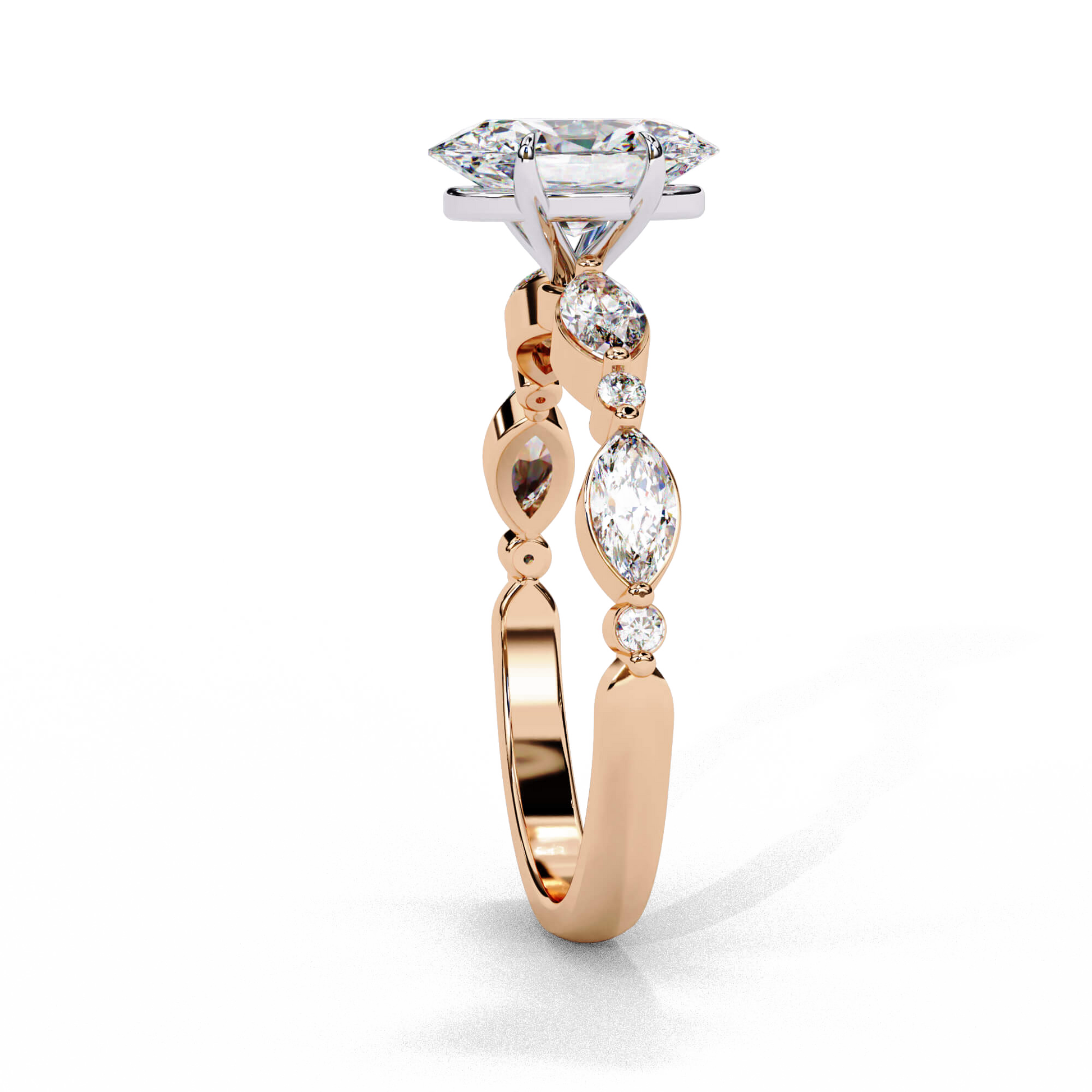 Estelle — Oval cut lab grown and natural diamond engagement ring — two tone, side stone — Carat House