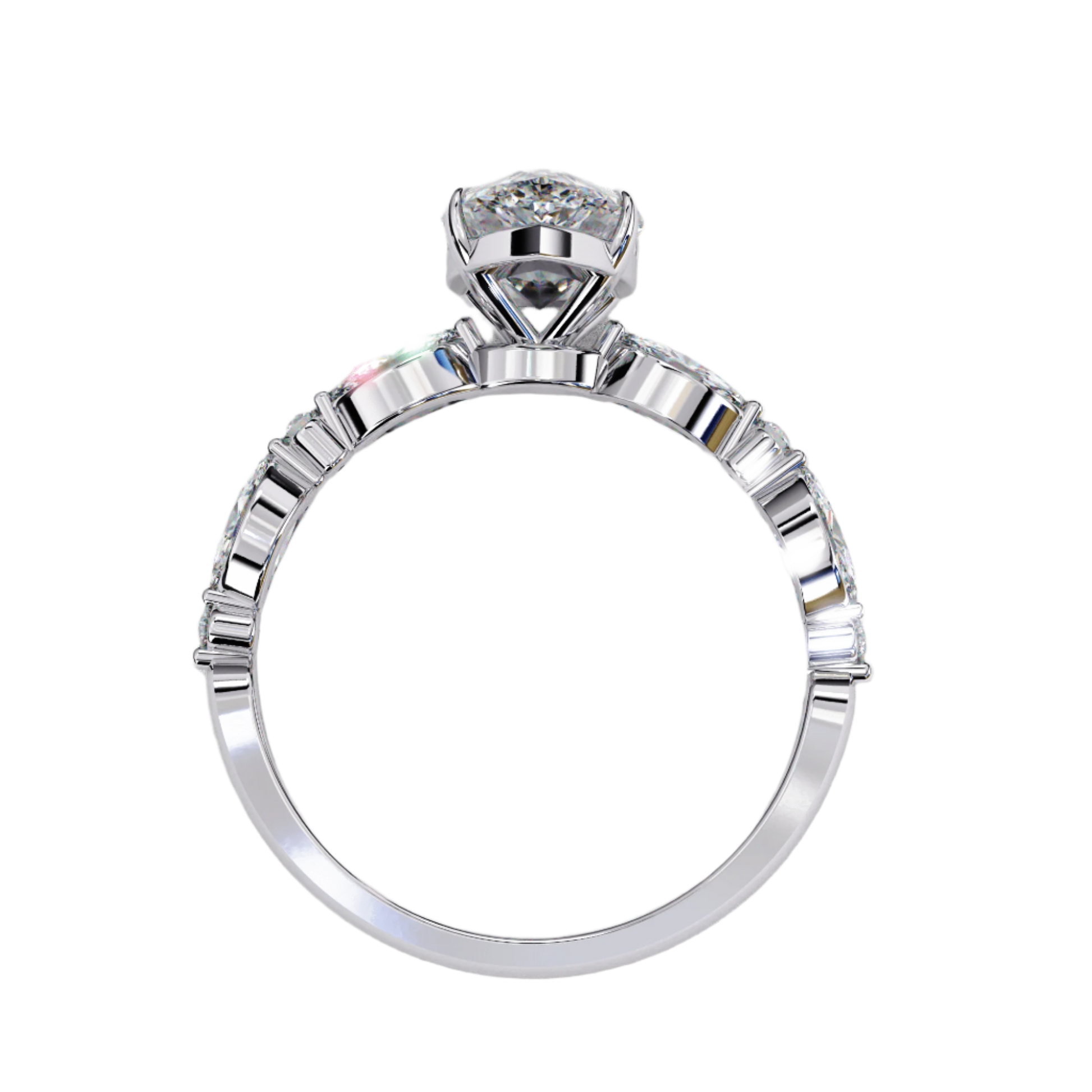 Evangeline — Pear cut lab grown and natural diamond engagement ring — two tone, side stone — Carat House