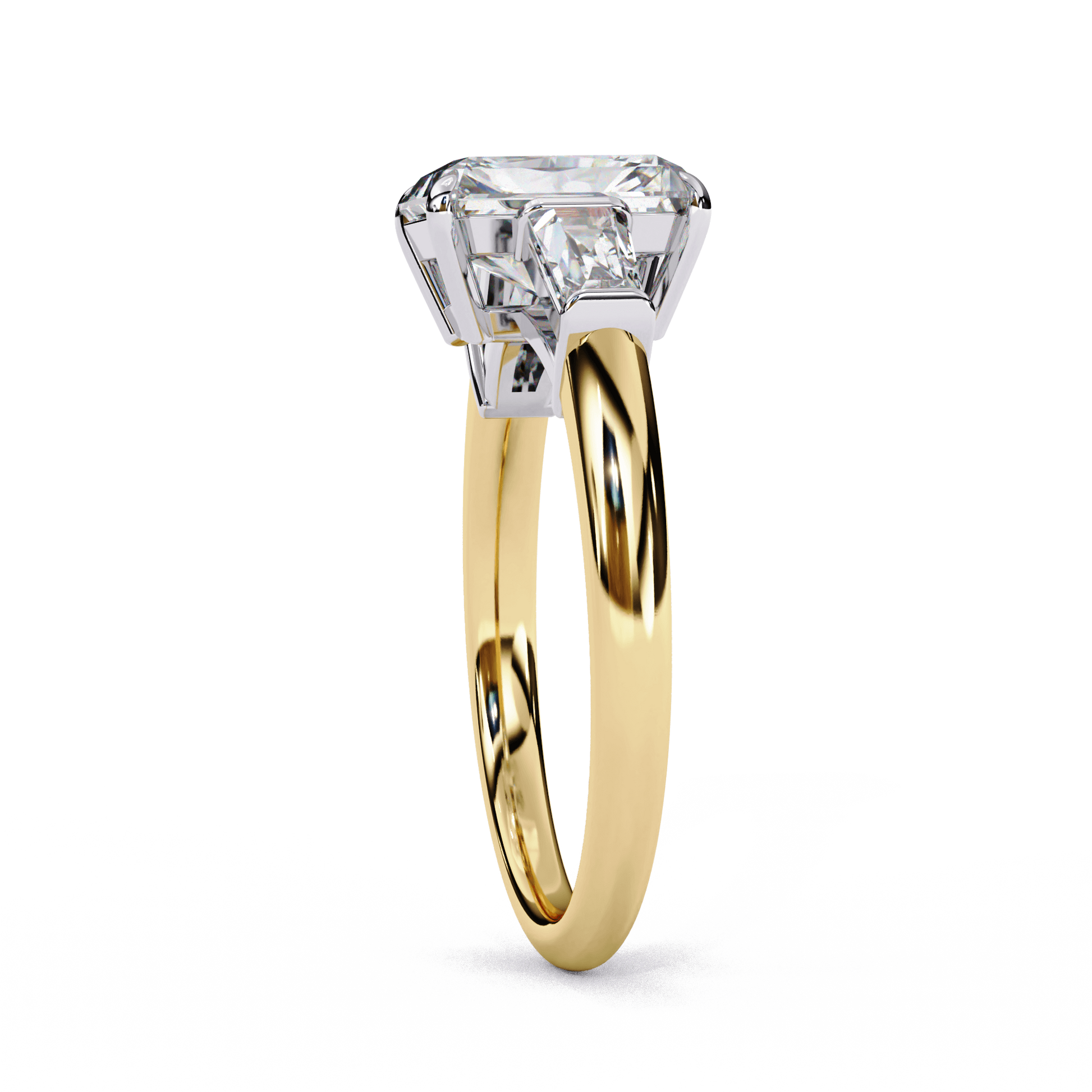 Giselle — Radiant cut lab grown and natural diamond engagement ring — trilogy three stone, cathedral — Carat House