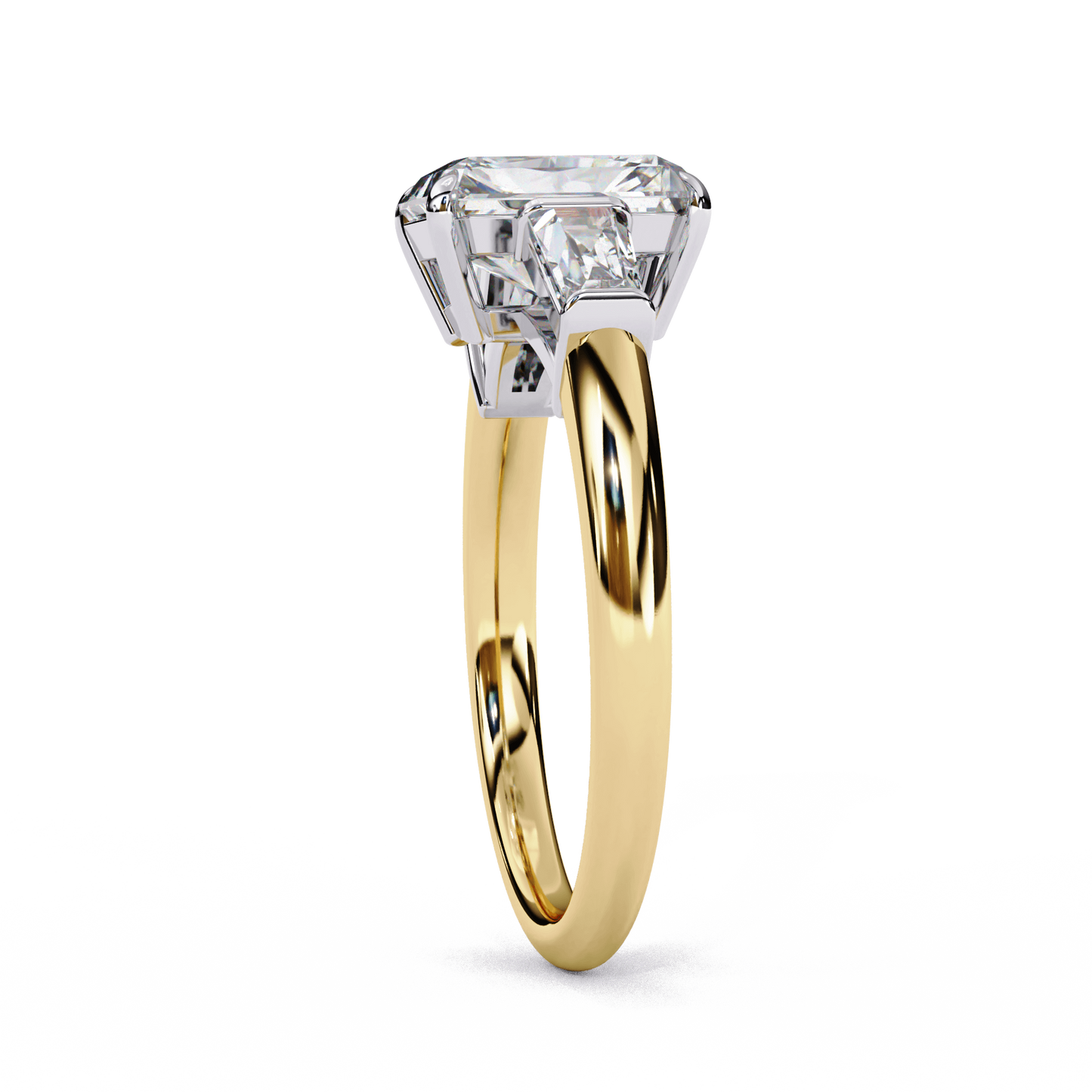 Giselle — Radiant cut lab grown and natural diamond engagement ring — trilogy three stone, cathedral — Carat House