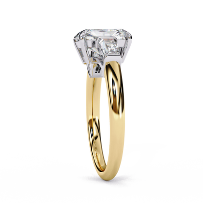 Giselle — Radiant cut lab grown and natural diamond engagement ring — trilogy three stone, cathedral — Carat House