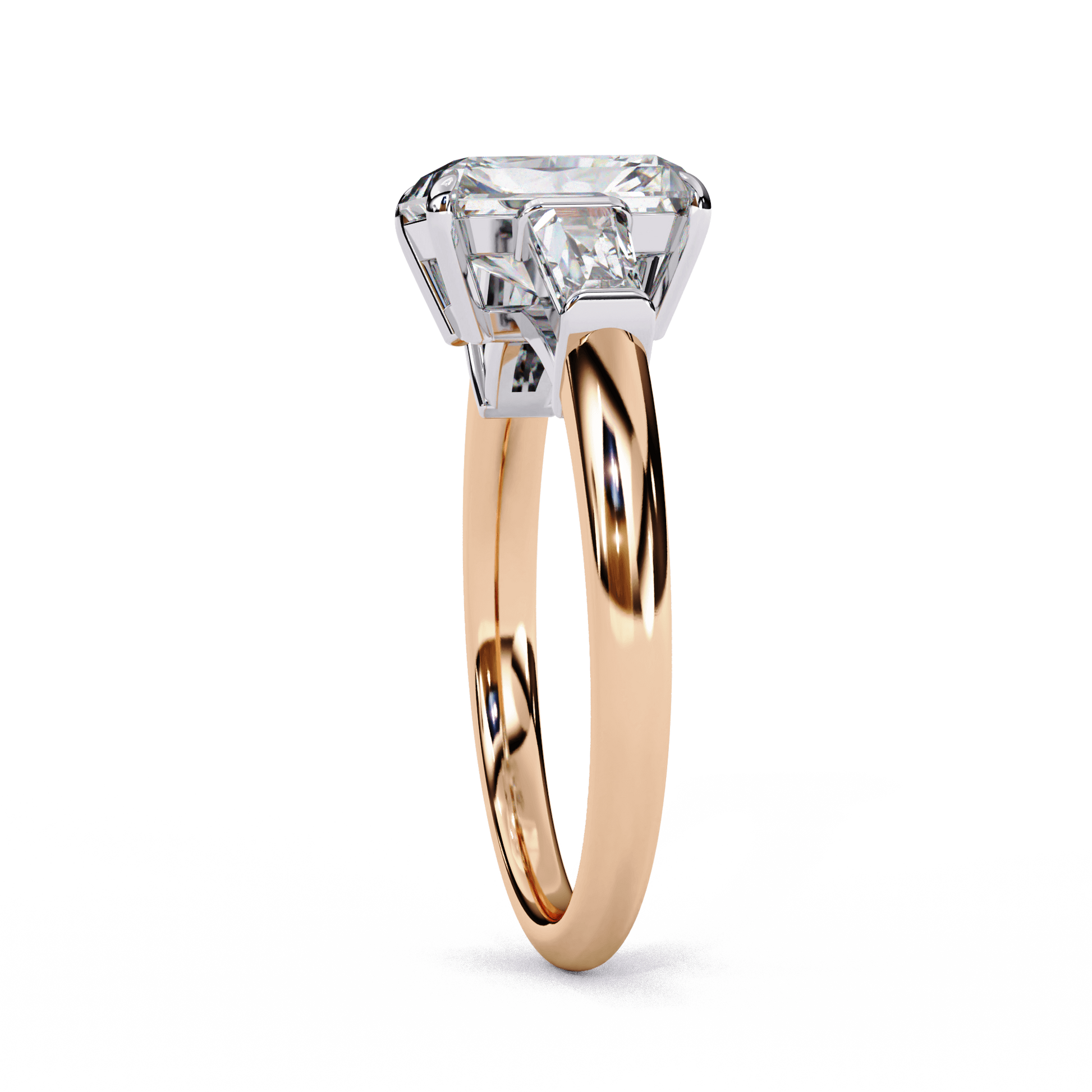 Giselle — Radiant cut lab grown and natural diamond engagement ring — trilogy three stone, cathedral — Carat House
