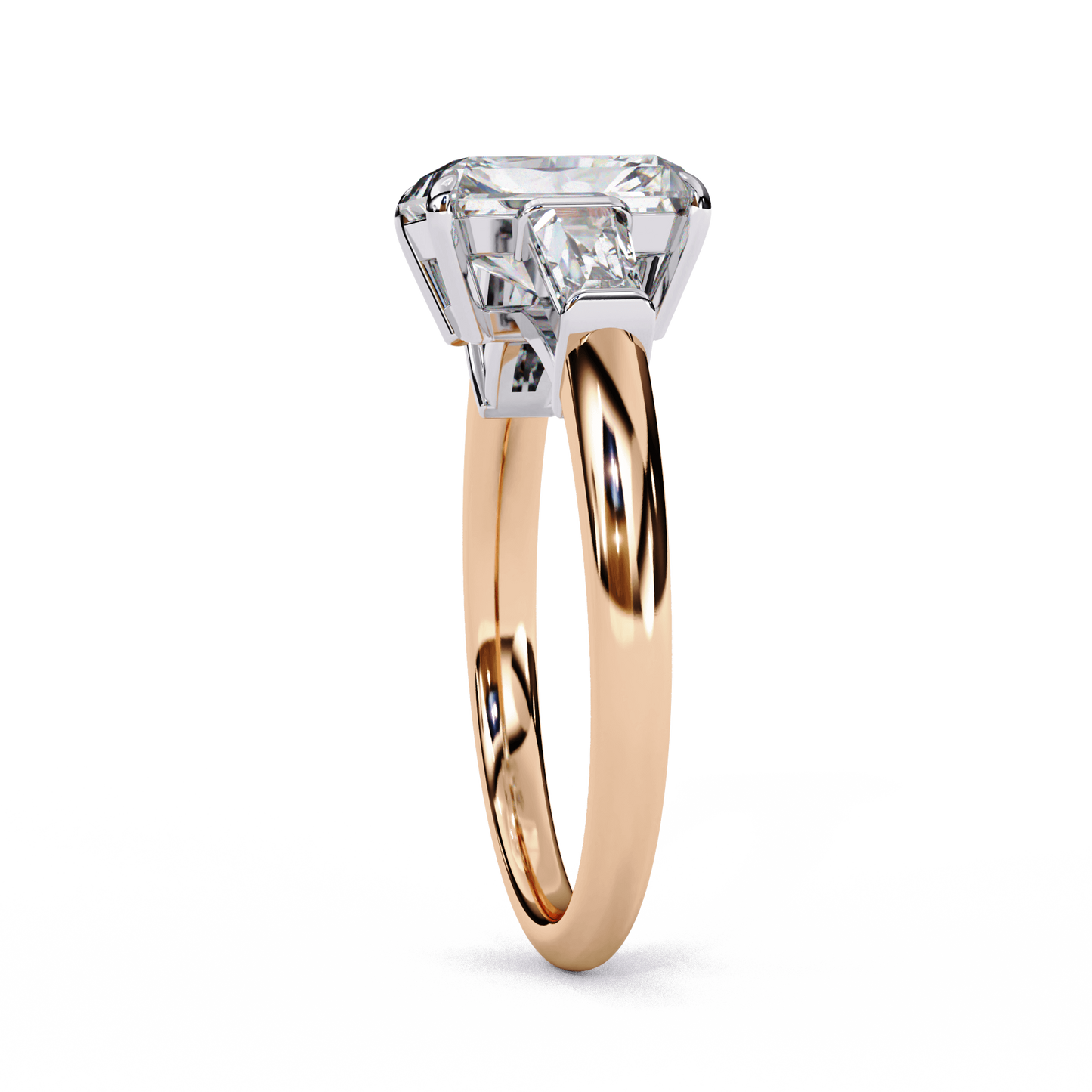 Giselle — Radiant cut lab grown and natural diamond engagement ring — trilogy three stone, cathedral — Carat House