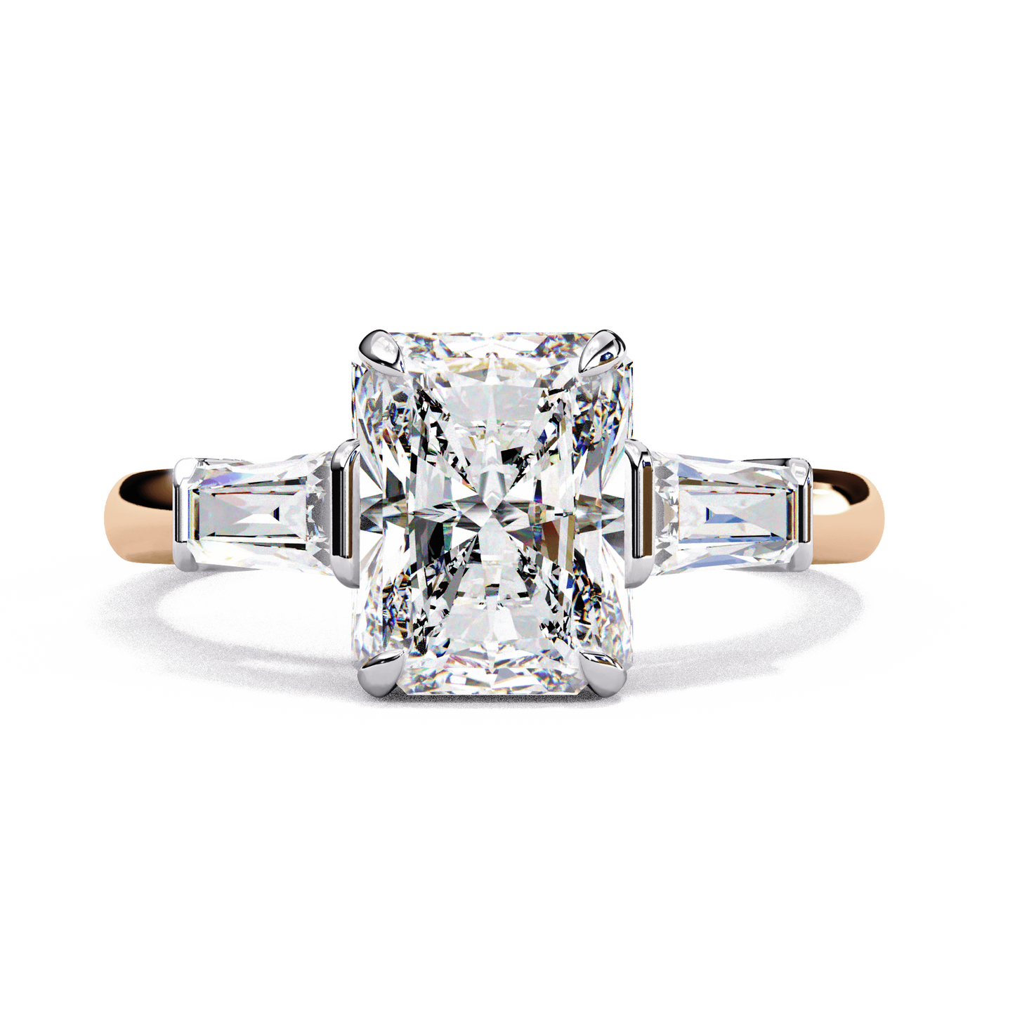 Giselle — Radiant cut lab grown and natural diamond engagement ring — trilogy three stone, cathedral — Carat House