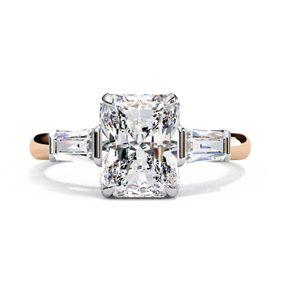 Giselle — Radiant cut lab grown and natural diamond engagement ring — trilogy three stone, cathedral — Carat House
