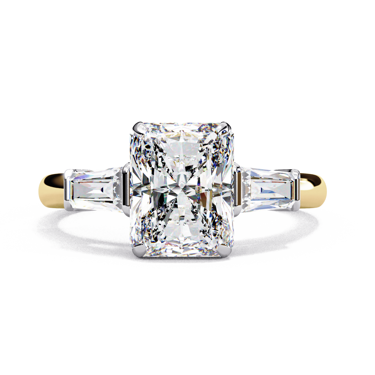 Giselle — Radiant cut lab grown and natural diamond engagement ring — trilogy three stone, cathedral — Carat House