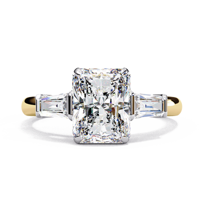 Giselle — Radiant cut lab grown and natural diamond engagement ring — trilogy three stone, cathedral — Carat House