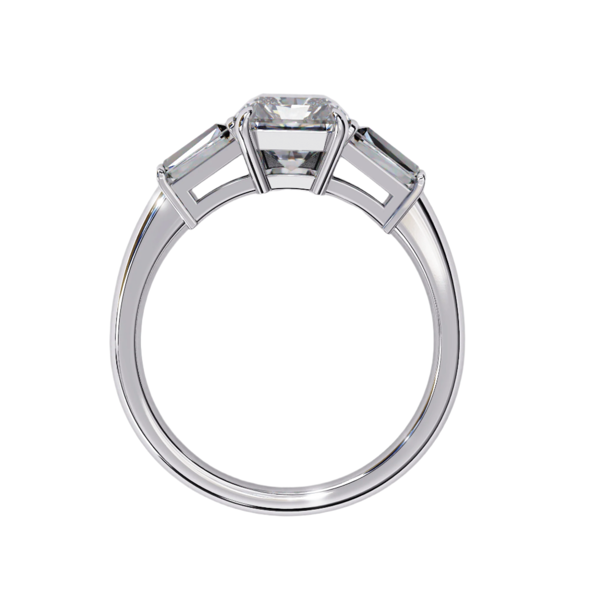 Georgina — Emerald cut lab grown and natural diamond engagement ring — trilogy three stone, cathedral — Carat House