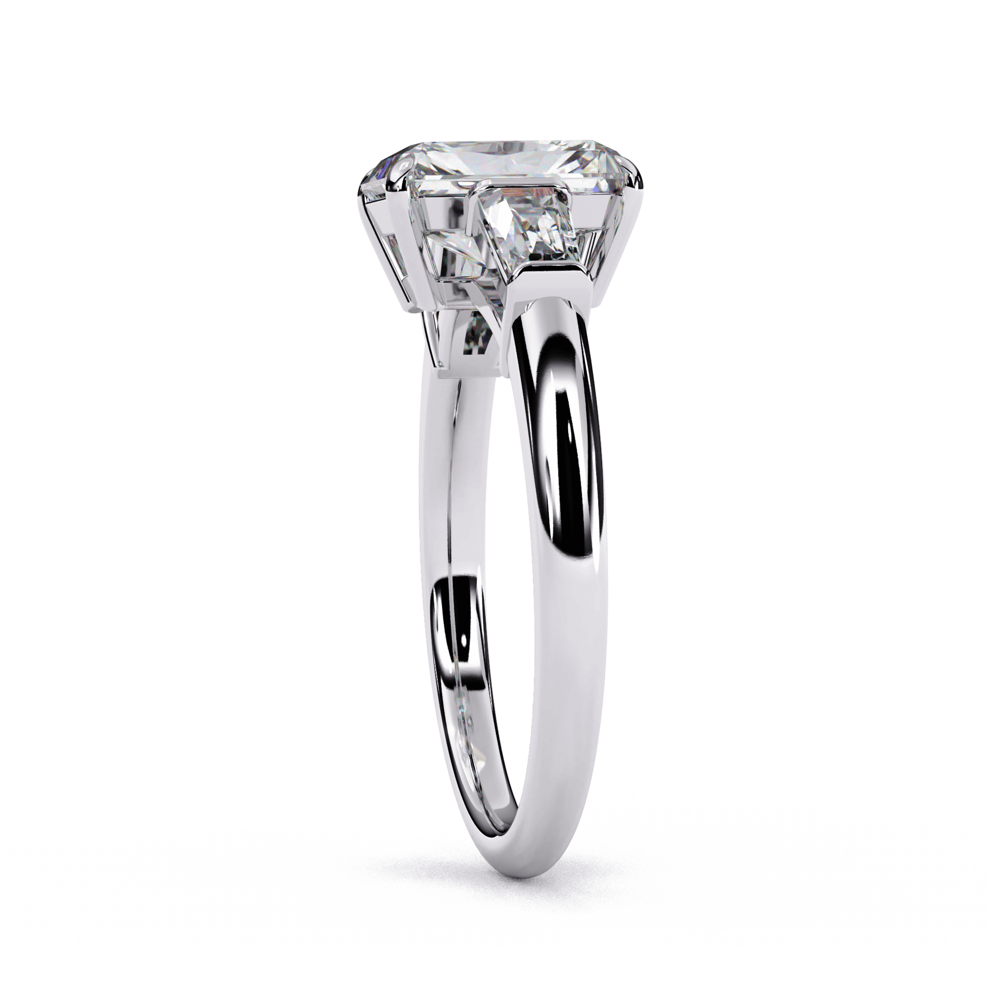 Georgina — Emerald cut lab grown and natural diamond engagement ring — trilogy three stone, cathedral — Carat House