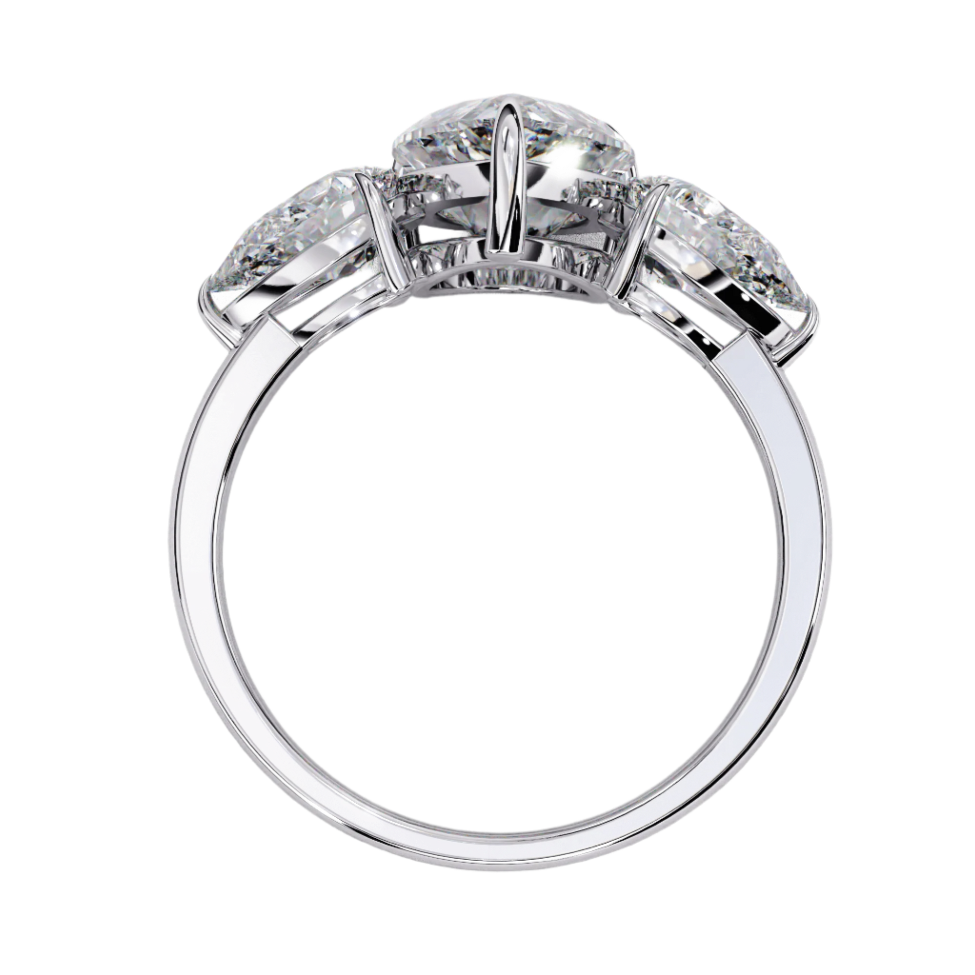 Isabella — Pear cut lab grown and natural diamond engagement ring — trilogy three stone — Carat House