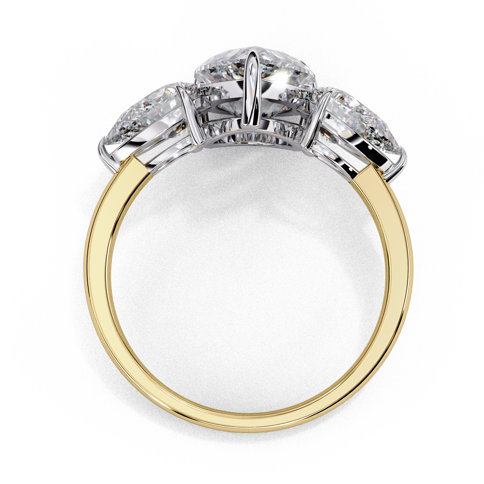 Isabella — Pear cut lab grown and natural diamond engagement ring — trilogy three stone — 18k white and rose gold — Carat House