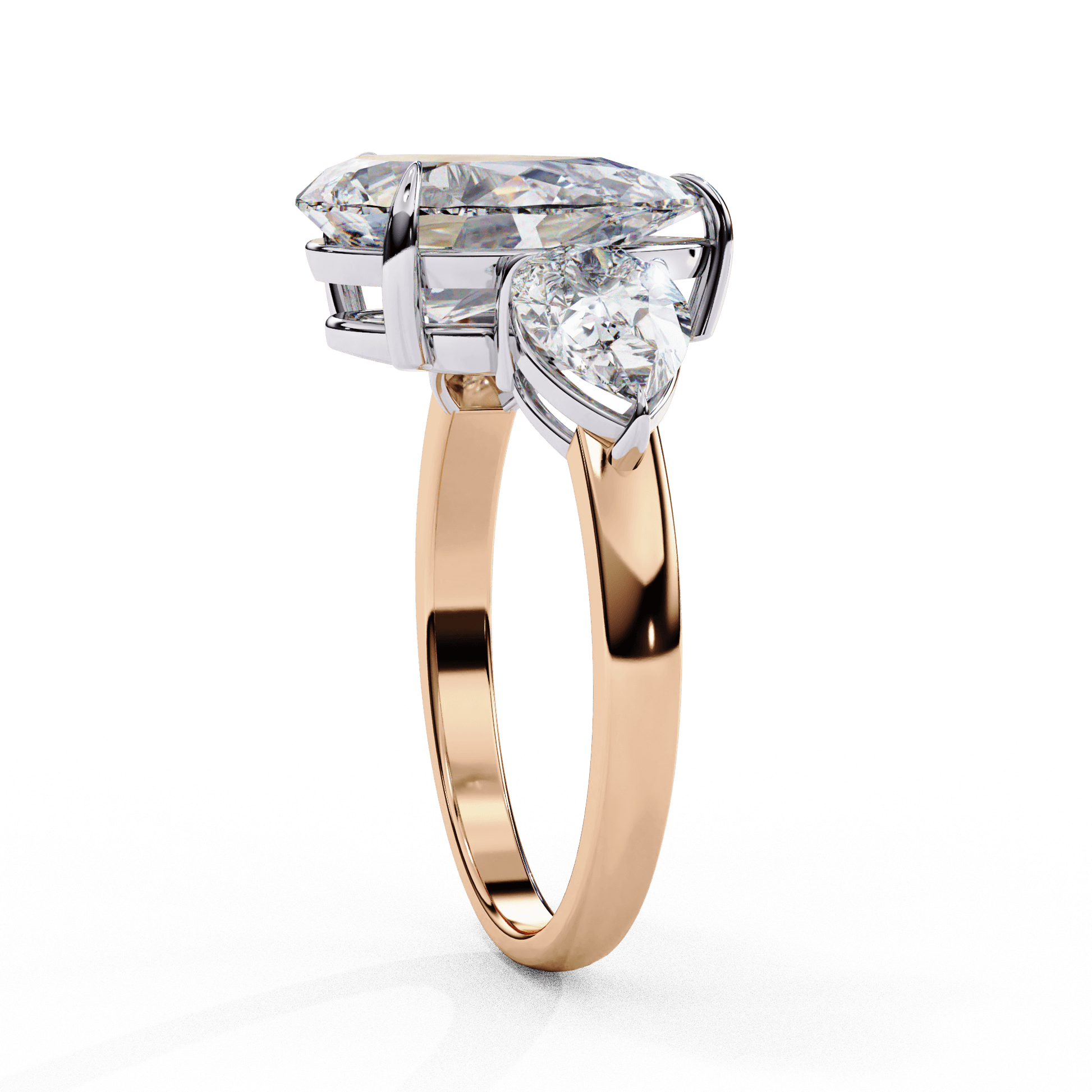 Isabella — Pear cut lab grown and natural diamond engagement ring — trilogy three stone — Carat House