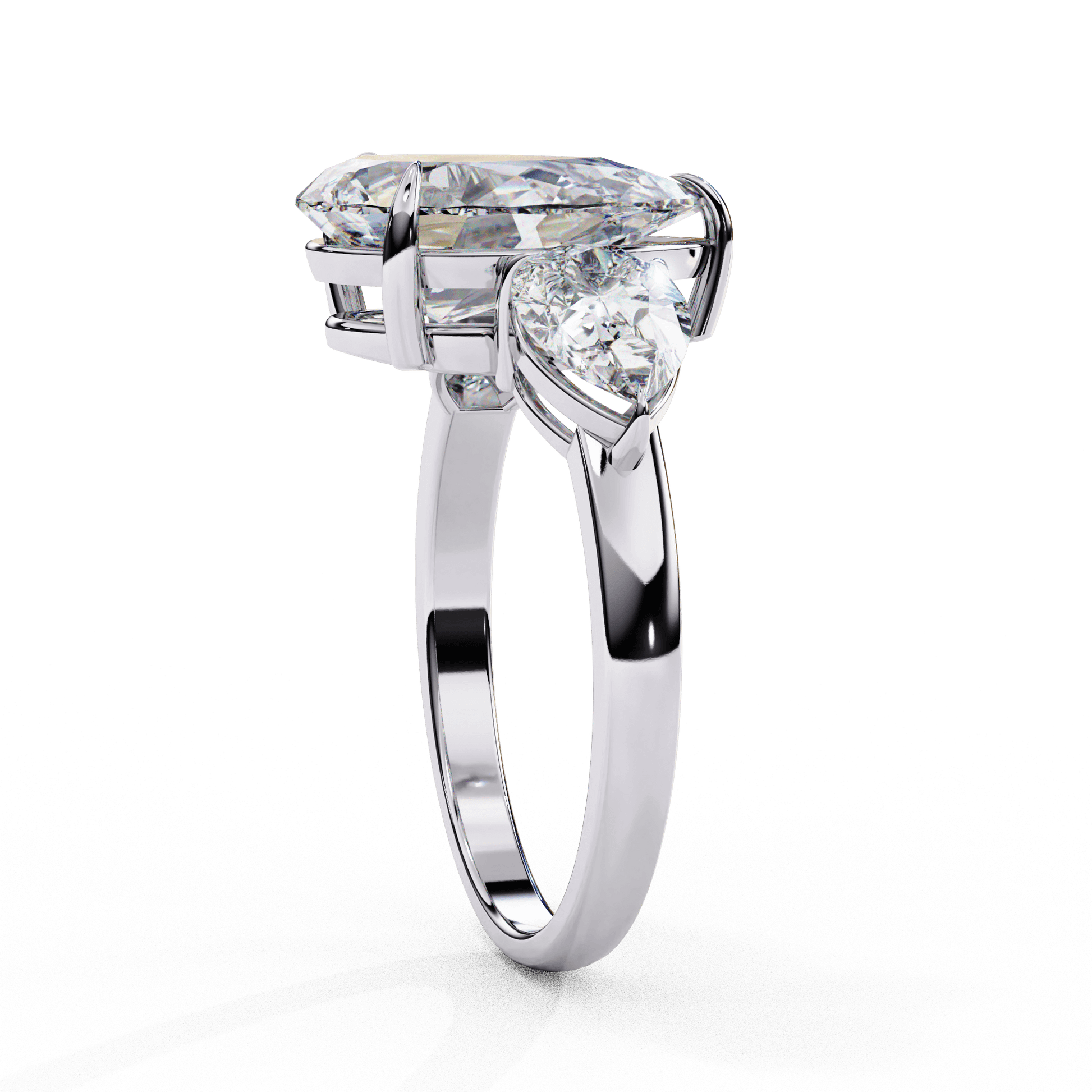Isabella — Pear cut lab grown and natural diamond engagement ring — trilogy three stone — Carat House