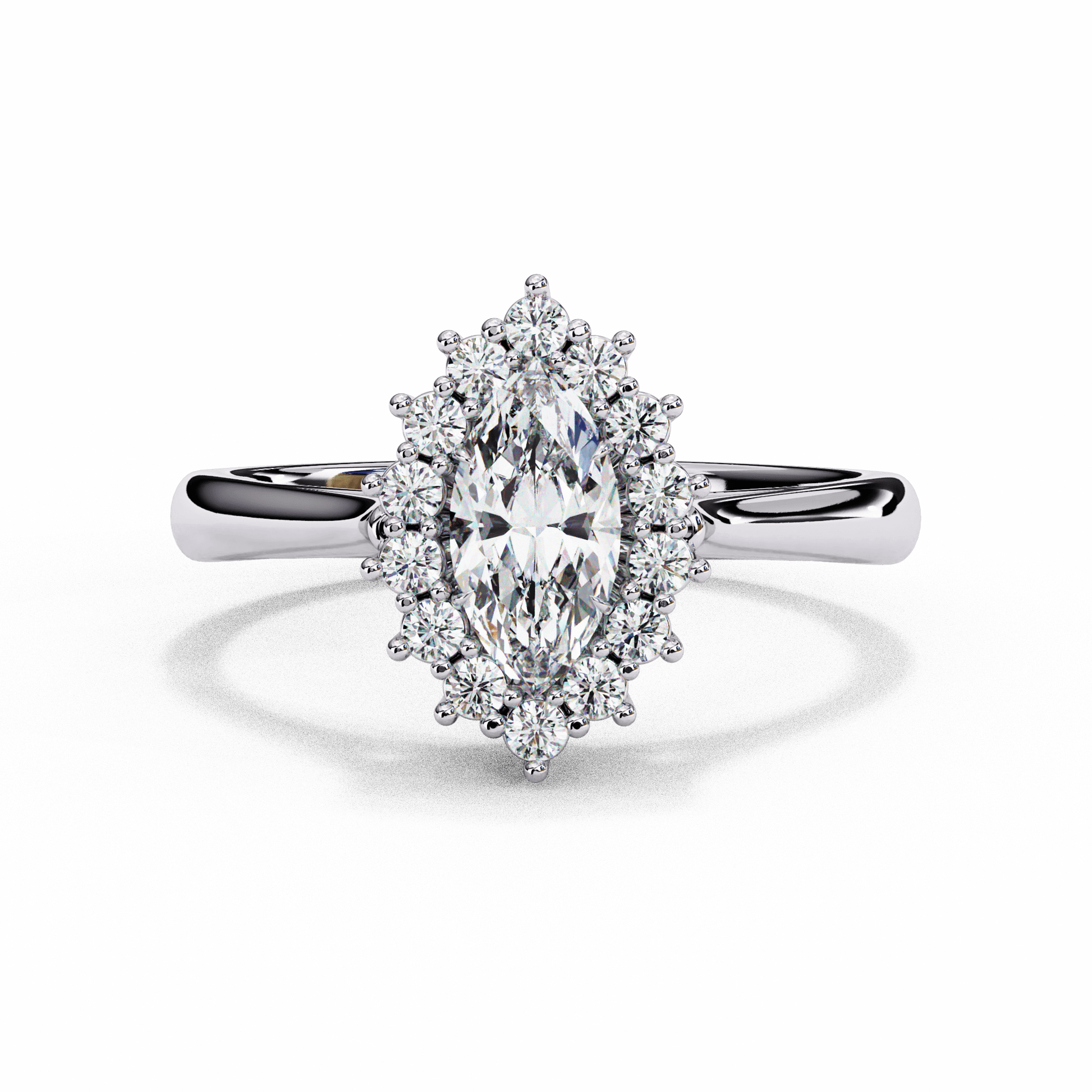 Josephine — Marquise cut lab grown and natural diamond engagement ring — halo, vintage cathedral — 18k white gold and platinum — Carat House