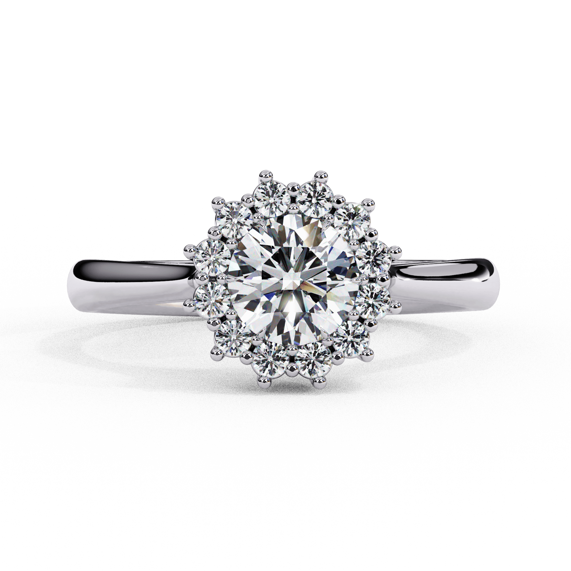Katerina — Round cut lab grown and natural diamond engagement ring — halo, vintage cathedral — 18k white gold and platinum — Carat House