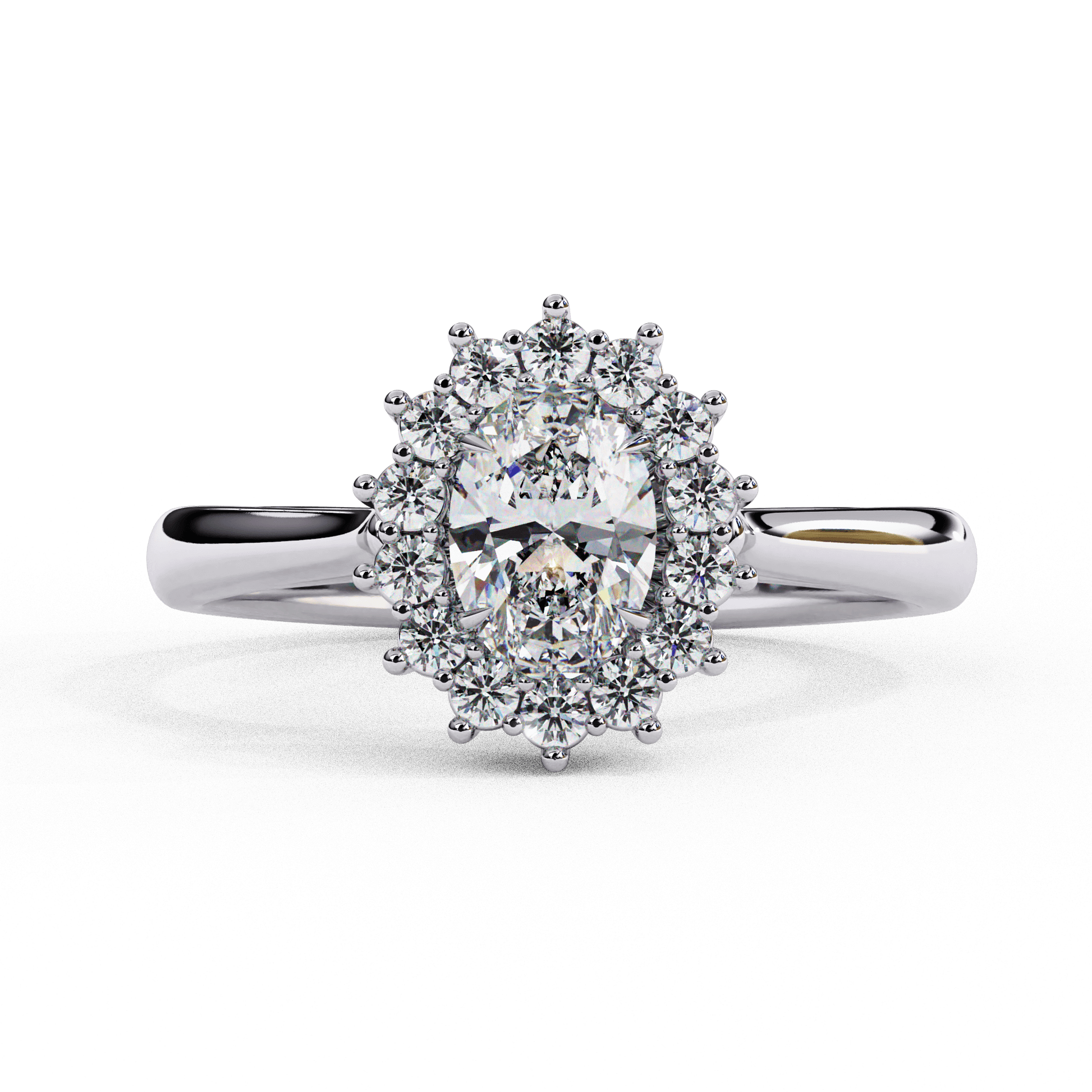Amor — Oval cut lab grown and natural diamond engagement ring — halo, vintage cathedral — 18k white gold and platinum — Carat House