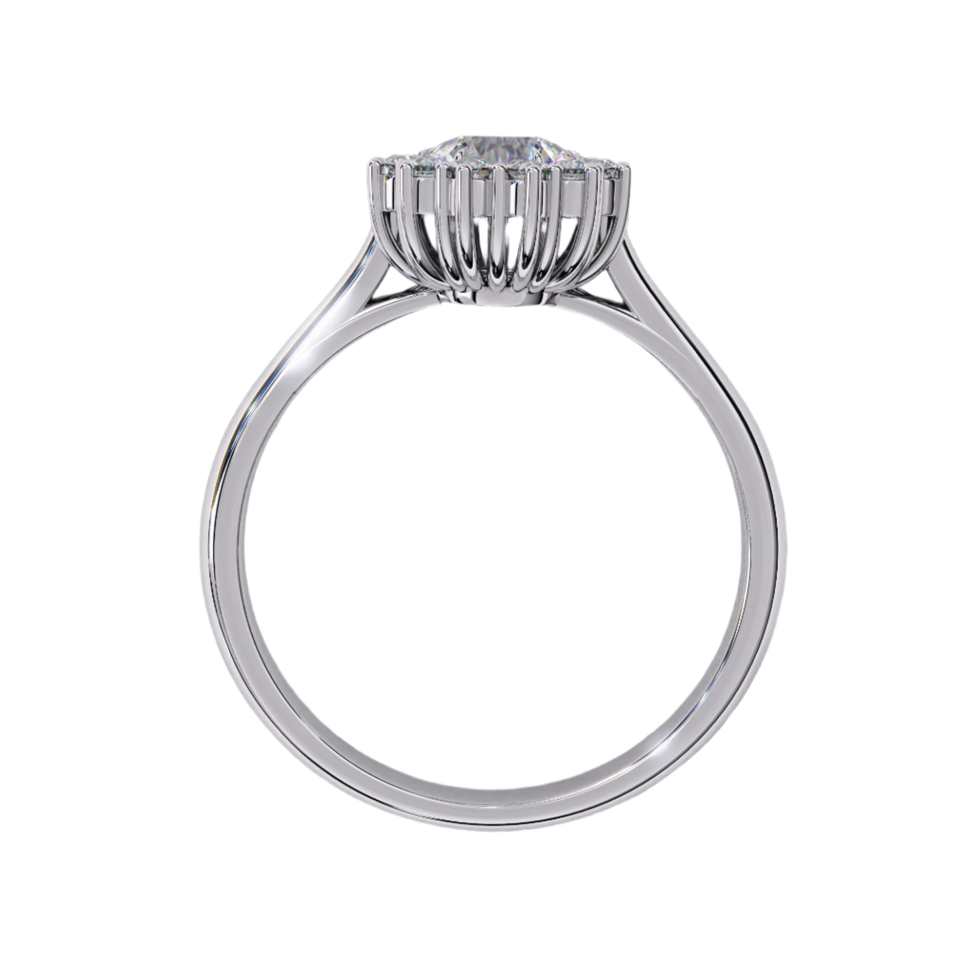 Carat House Dubai Carmel ring setting with intricate metalwork, designed to hold a central gemstone, in a silver-tone finish.