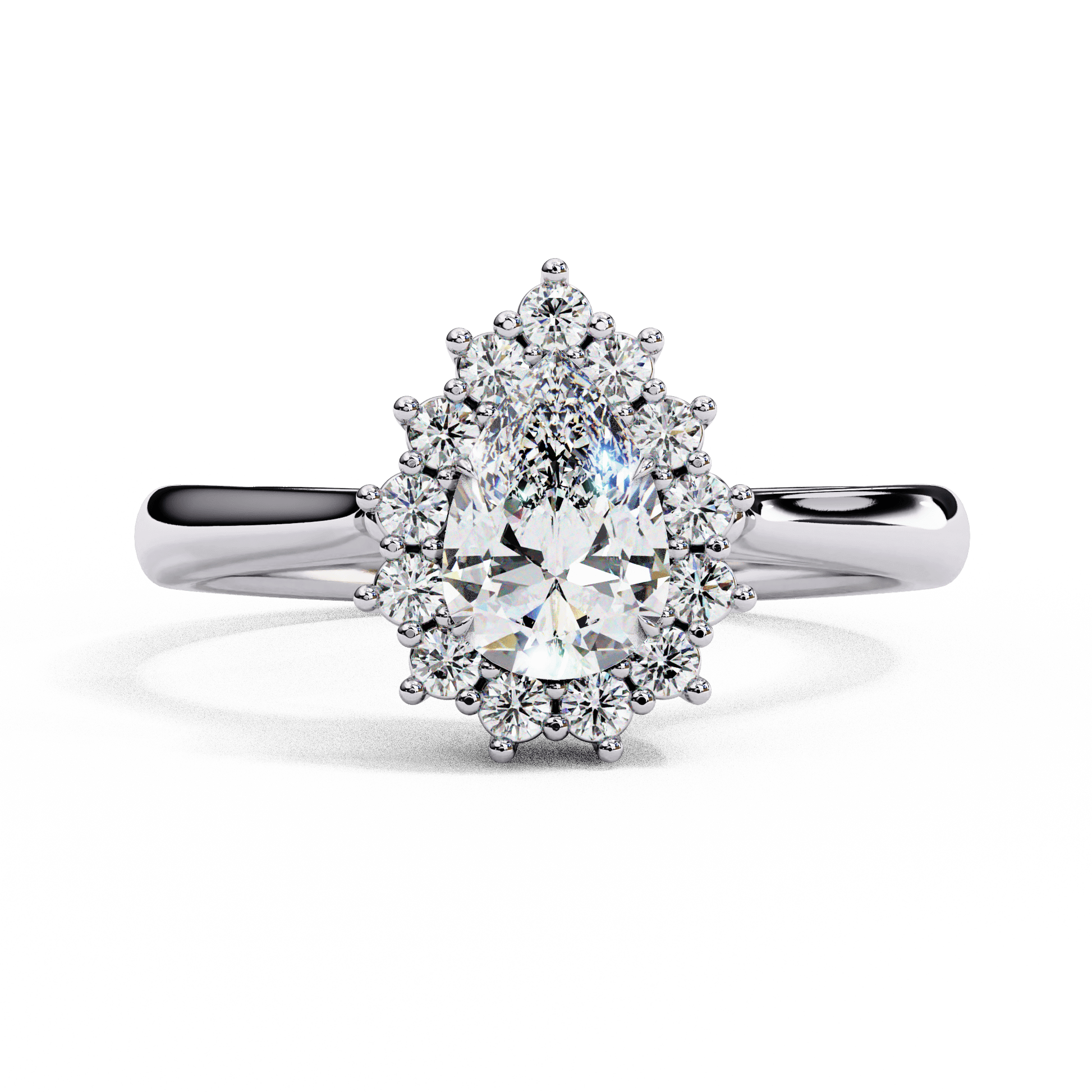 Larissa — Pear cut lab grown and natural diamond engagement ring — halo, vintage cathedral — 18k white gold and platinum — Carat House