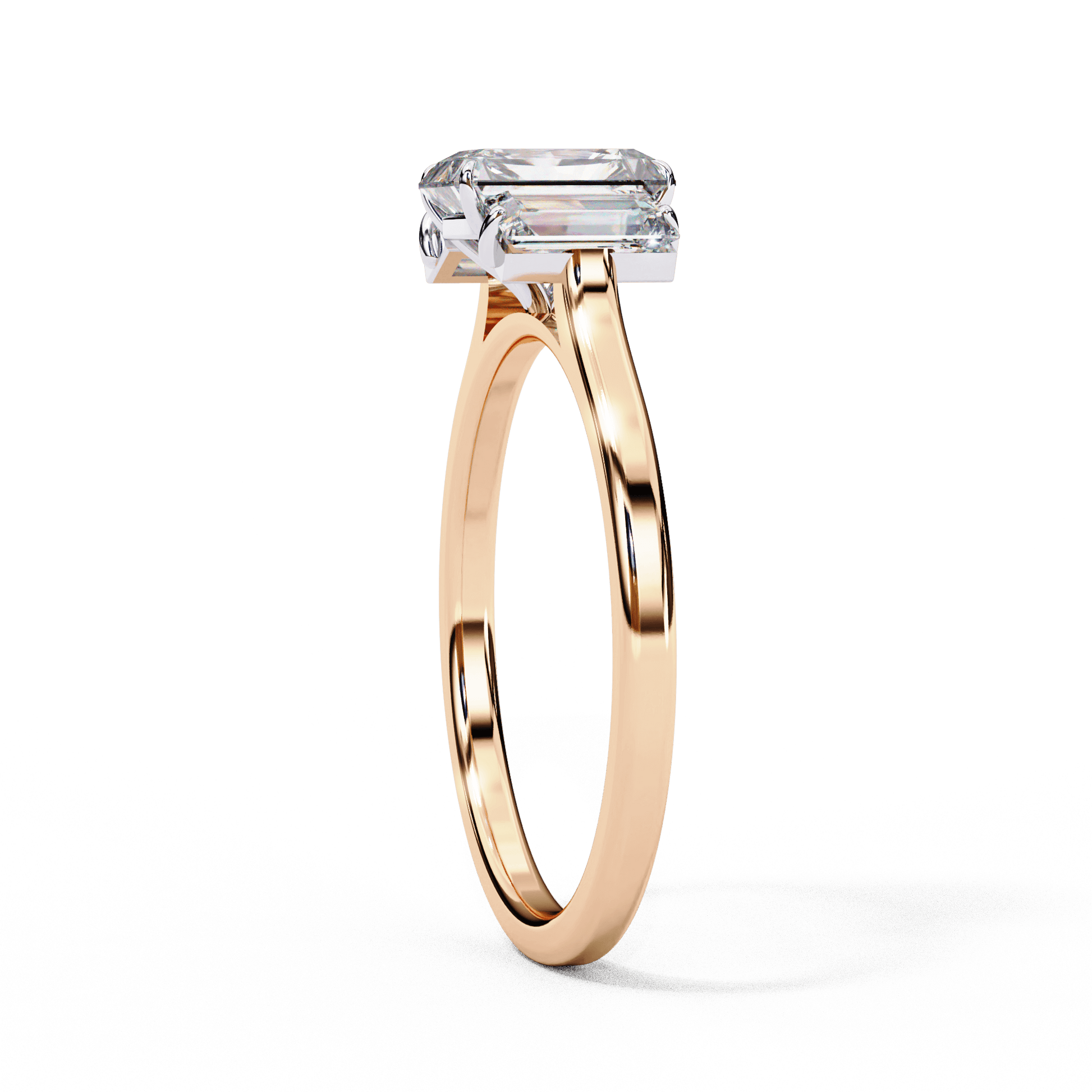 Sarina — Emerald cut lab grown and natural diamond engagement ring — trilogy three stone, cathedral — Carat House
