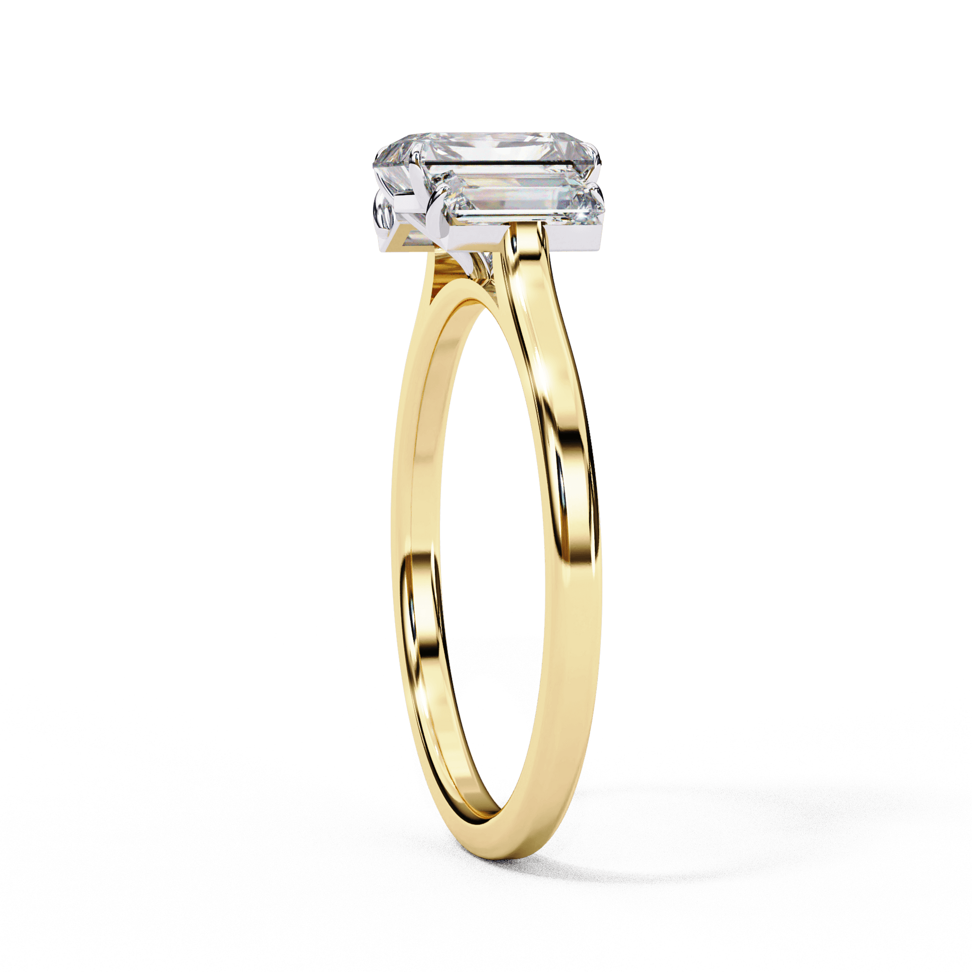 Sarina — Emerald cut lab grown and natural diamond engagement ring — trilogy three stone, cathedral — Carat House