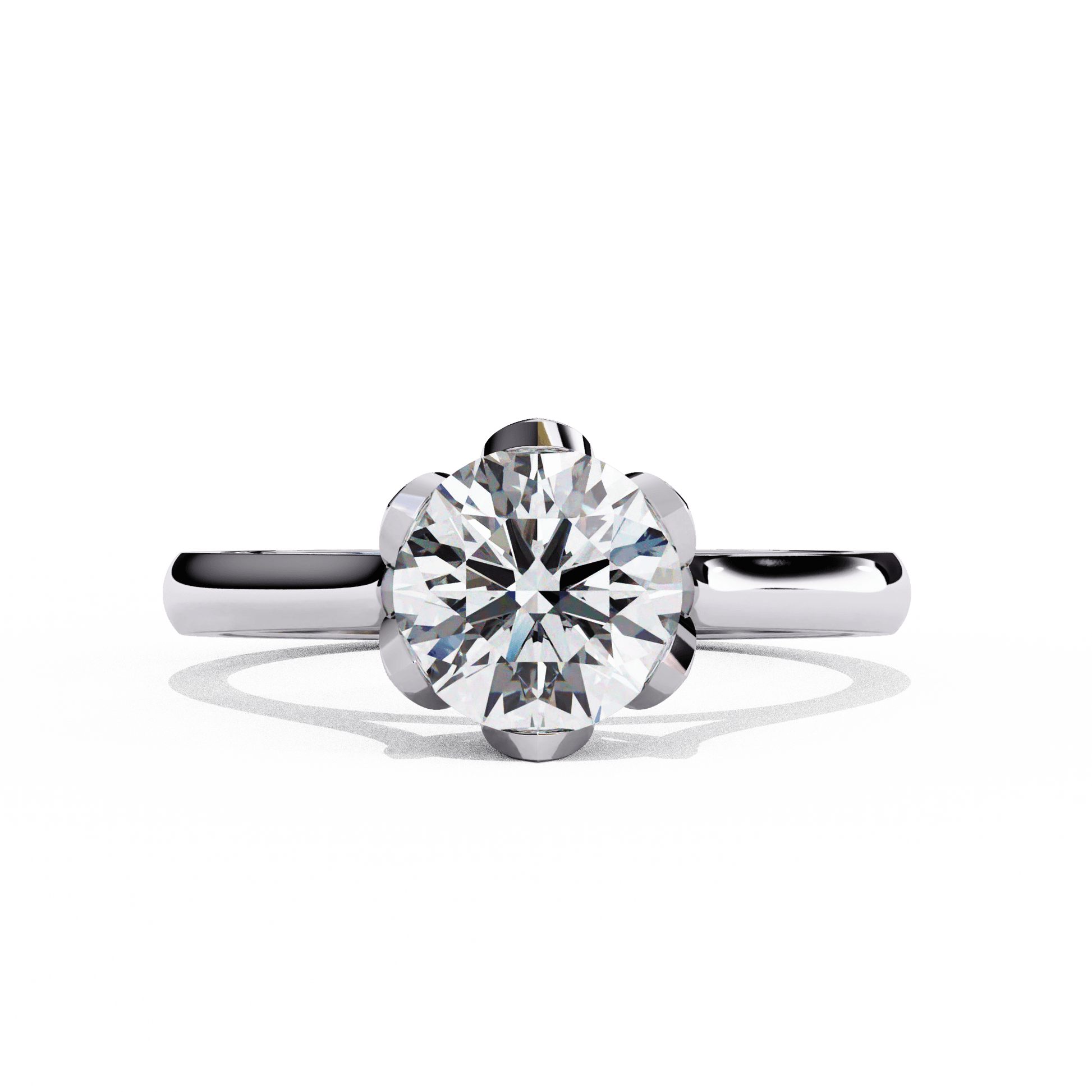 Lucinda — Round cut lab grown and natural diamond engagement ring — cathedral, solitaire — 18k white gold and platinum — Carat House