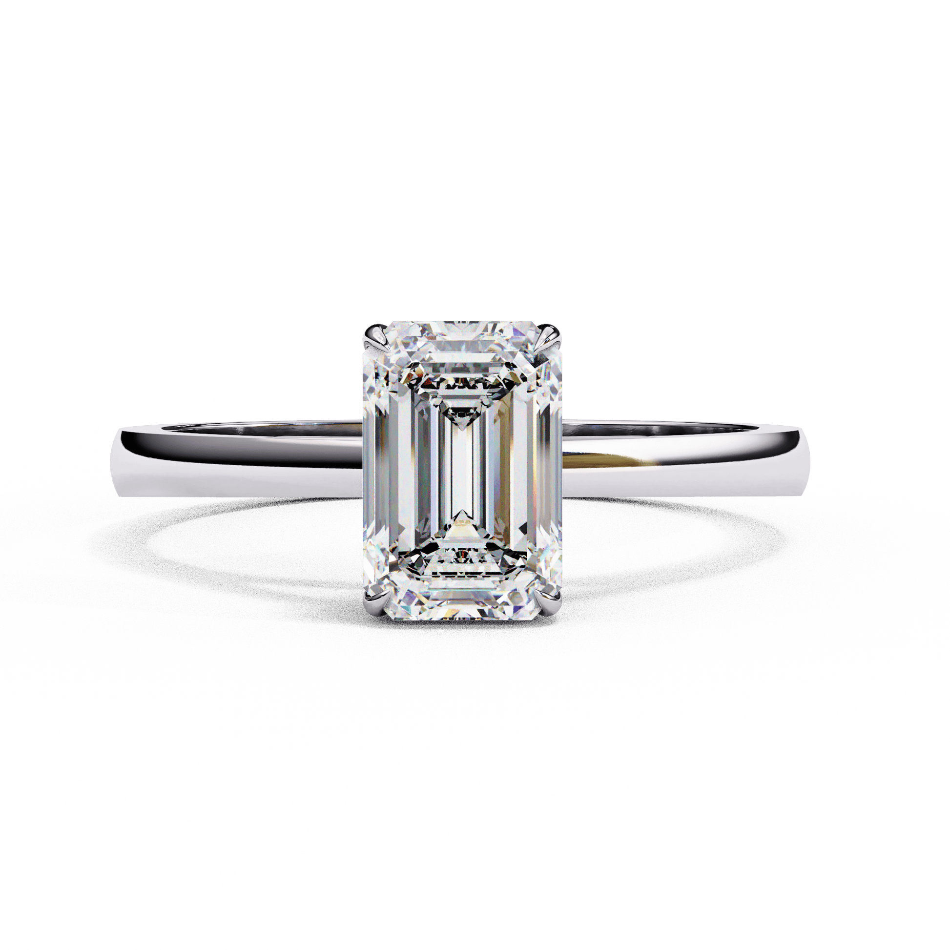 Madeline — Emerald cut lab grown and natural diamond engagement ring — solitaire, cathedral — 18k white gold and platinum — Carat House