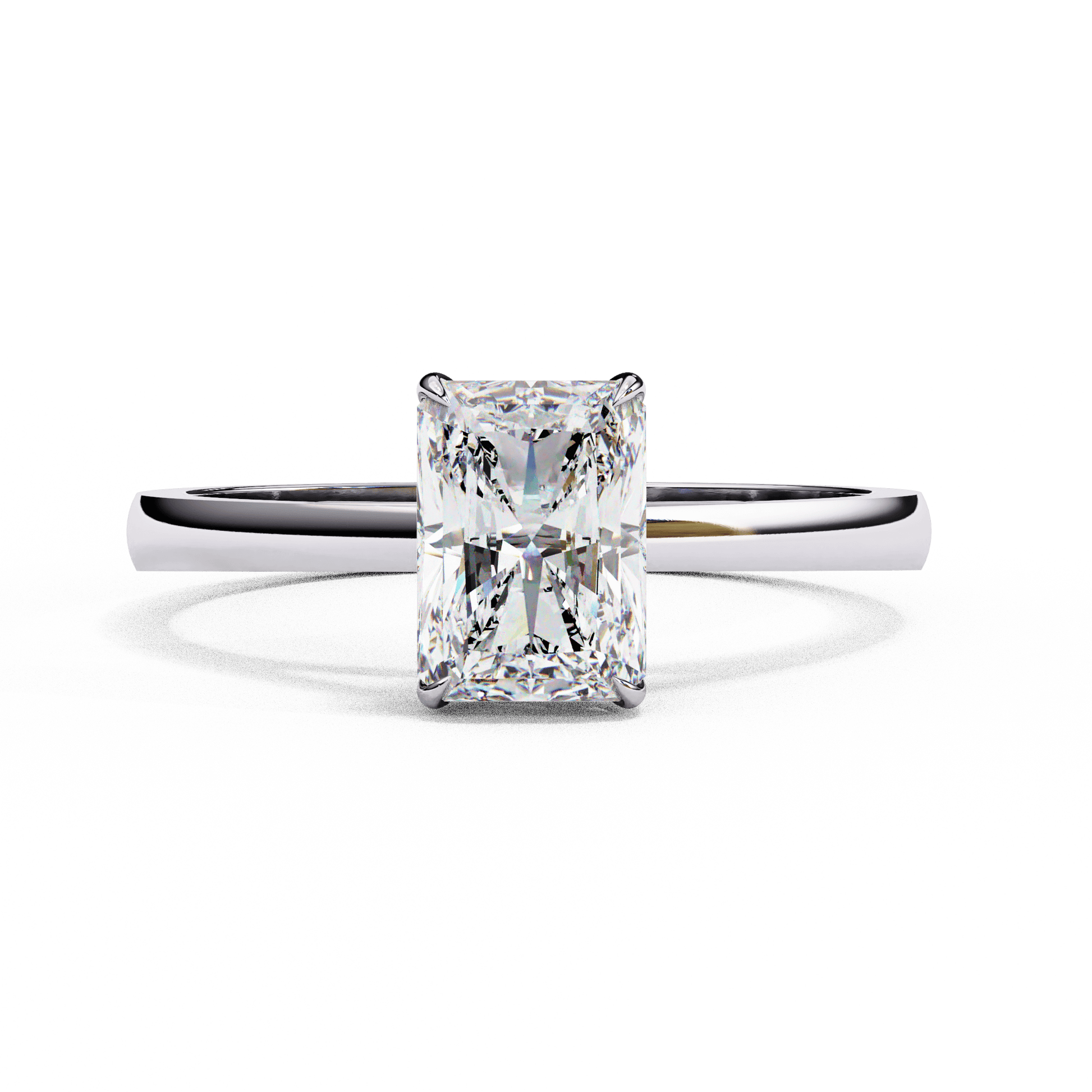 Lavinia — Radiant cut lab grown and natural diamond engagement ring — solitaire, cathedral — 18k white gold and platinum — Carat House