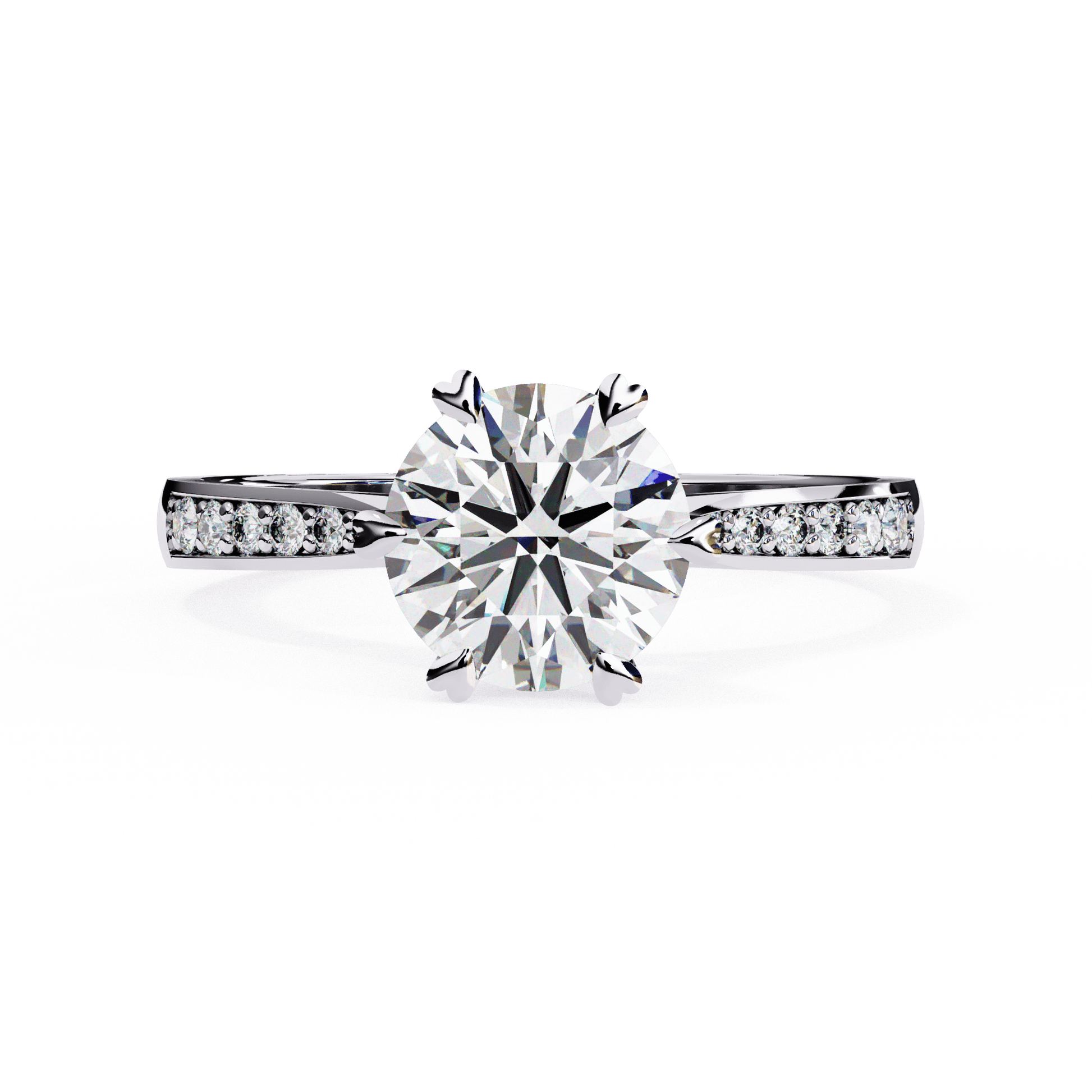 Natasha — Round cut lab grown and natural diamond engagement ring — hidden halo, cathedral — 18k white gold and platinum — Carat House