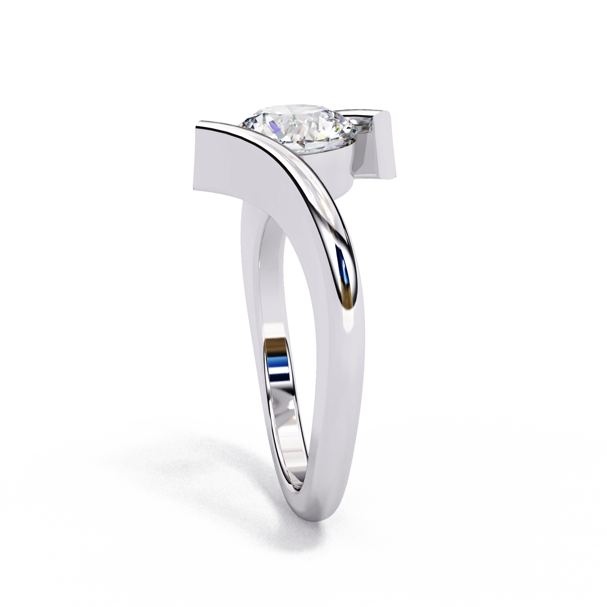 Portia — Round cut lab grown and natural diamond engagement ring — bezel, solitaire, bypass shank — Carat House