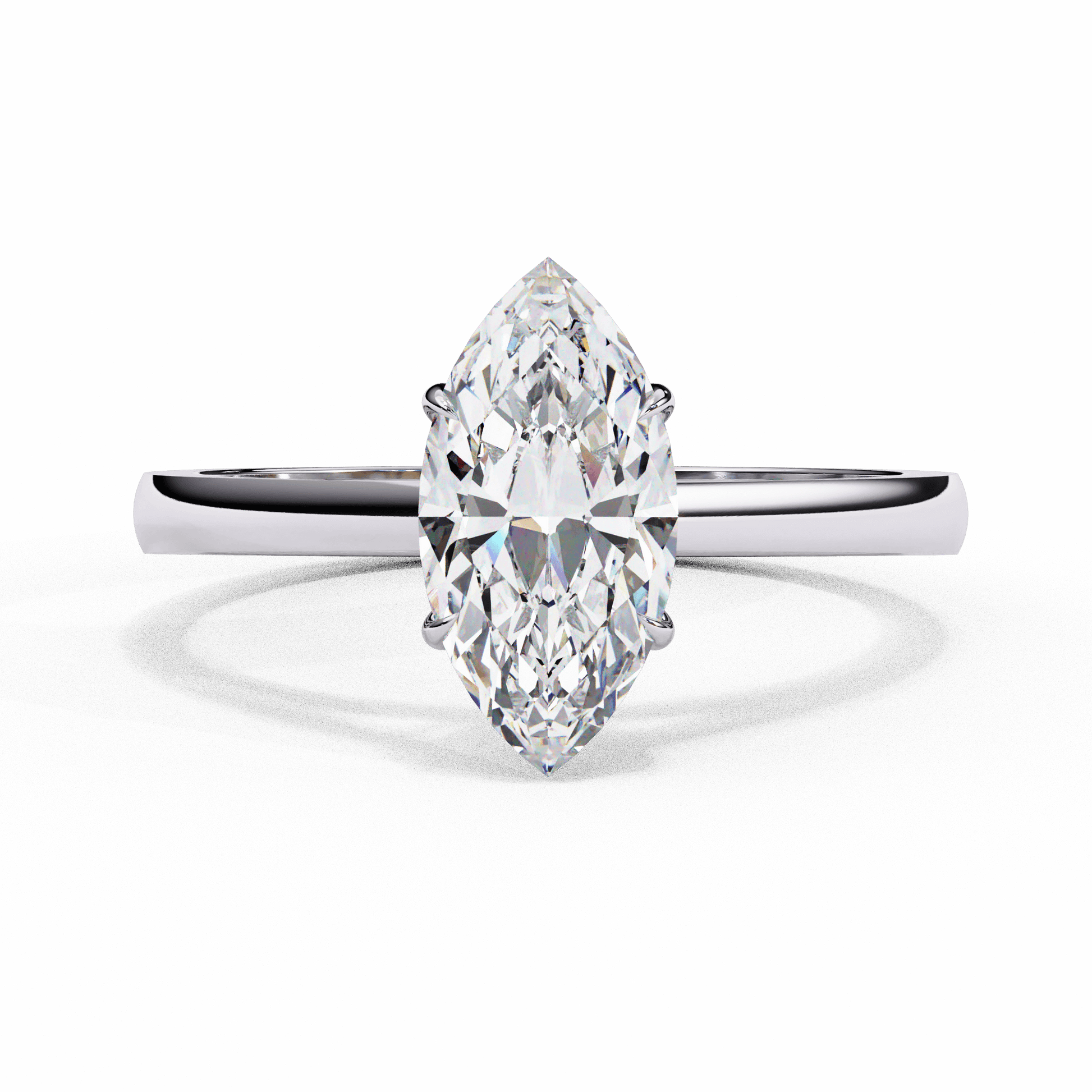 Ophelia — Marquise cut lab grown and natural diamond engagement ring — cathedral, solitaire — 18k white gold and platinum — Carat House