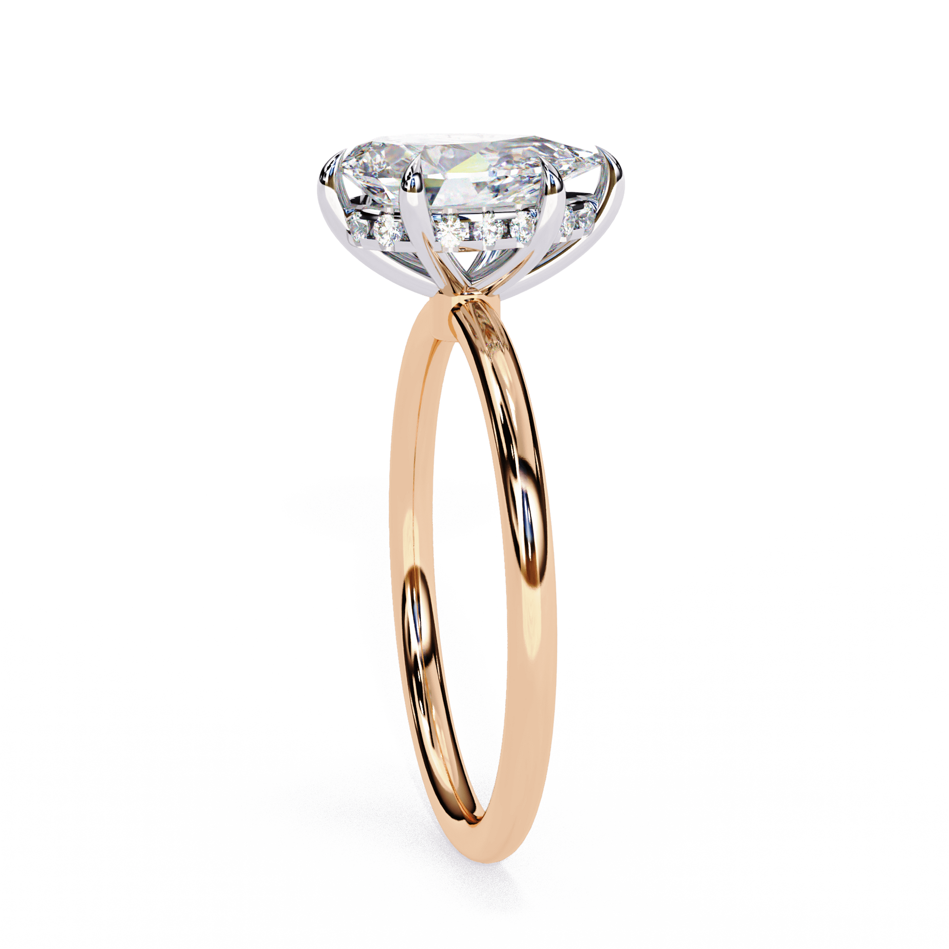 Rita — Pear cut lab grown and natural diamond engagement ring — hidden halo, solitaire — Carat House