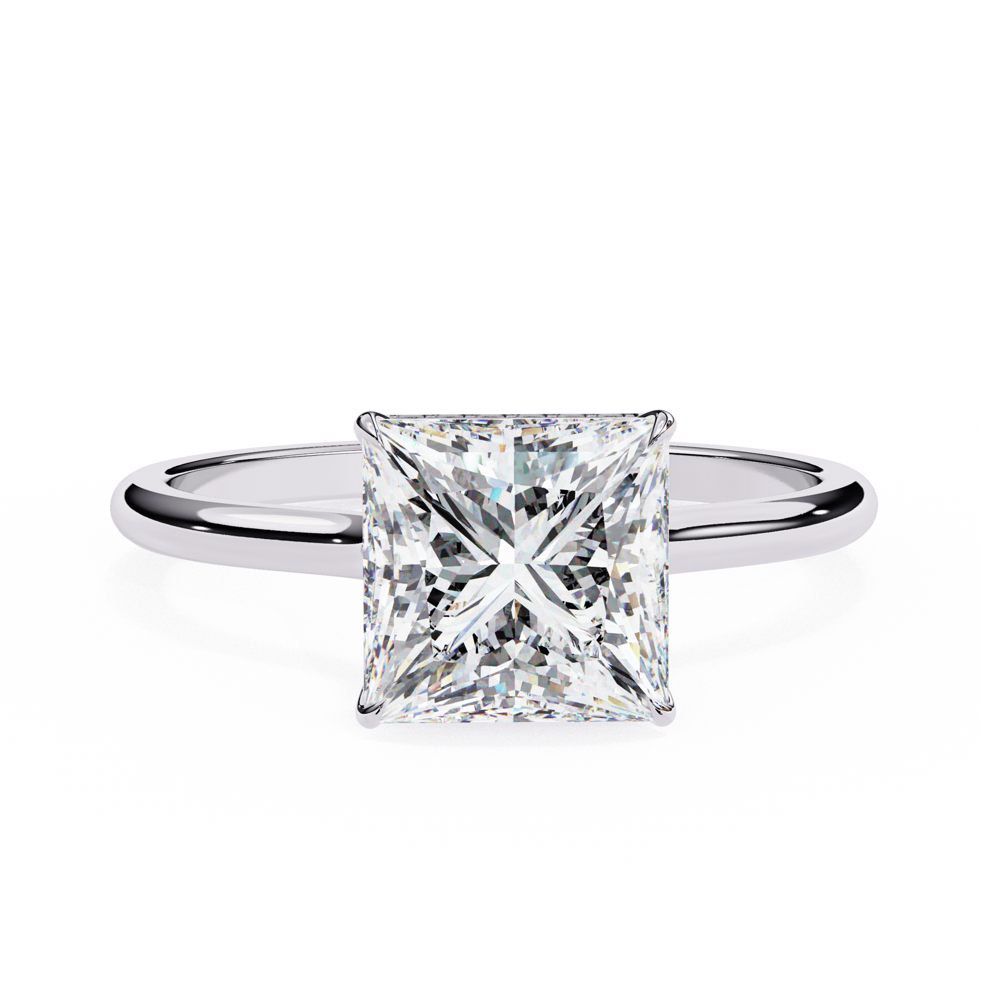 Chantel — Princess cut lab grown and natural diamond engagement ring — hidden halo, solitaire — 18k white gold and platinum — Carat House
