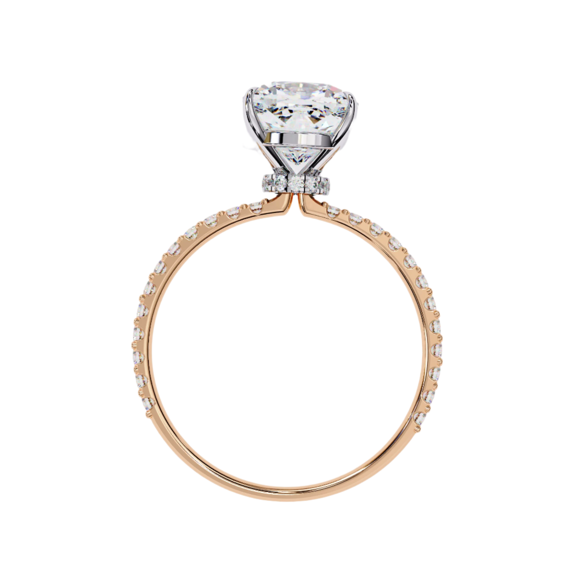 Katherine — Cushion cut lab grown and natural diamond engagement ring — hidden halo, halo, pavé band — Carat House
