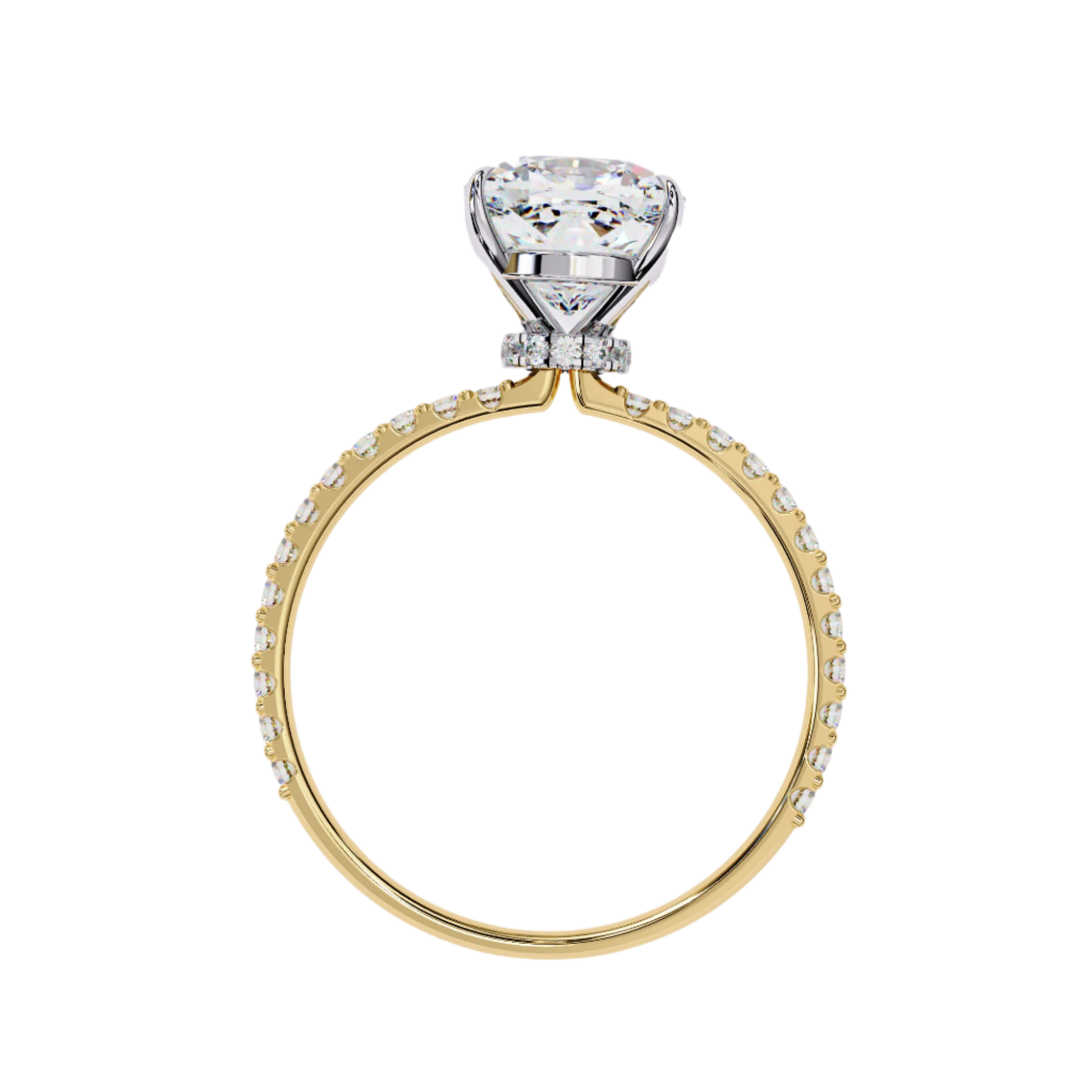Katherine — Cushion cut lab grown and natural diamond engagement ring — hidden halo, halo, pavé band — Carat House