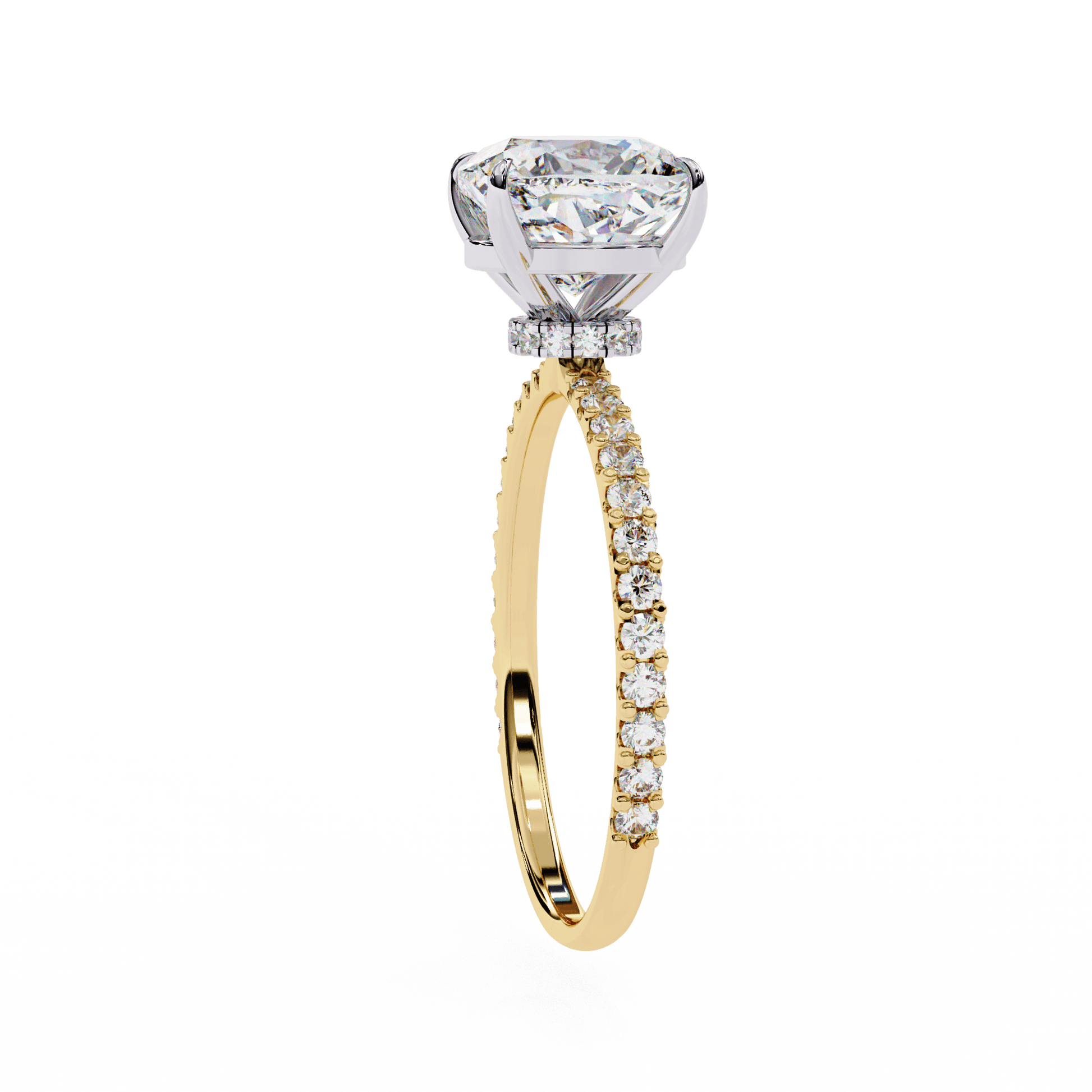Katherine — Cushion cut lab grown and natural diamond engagement ring — hidden halo, halo, pavé band — Carat House