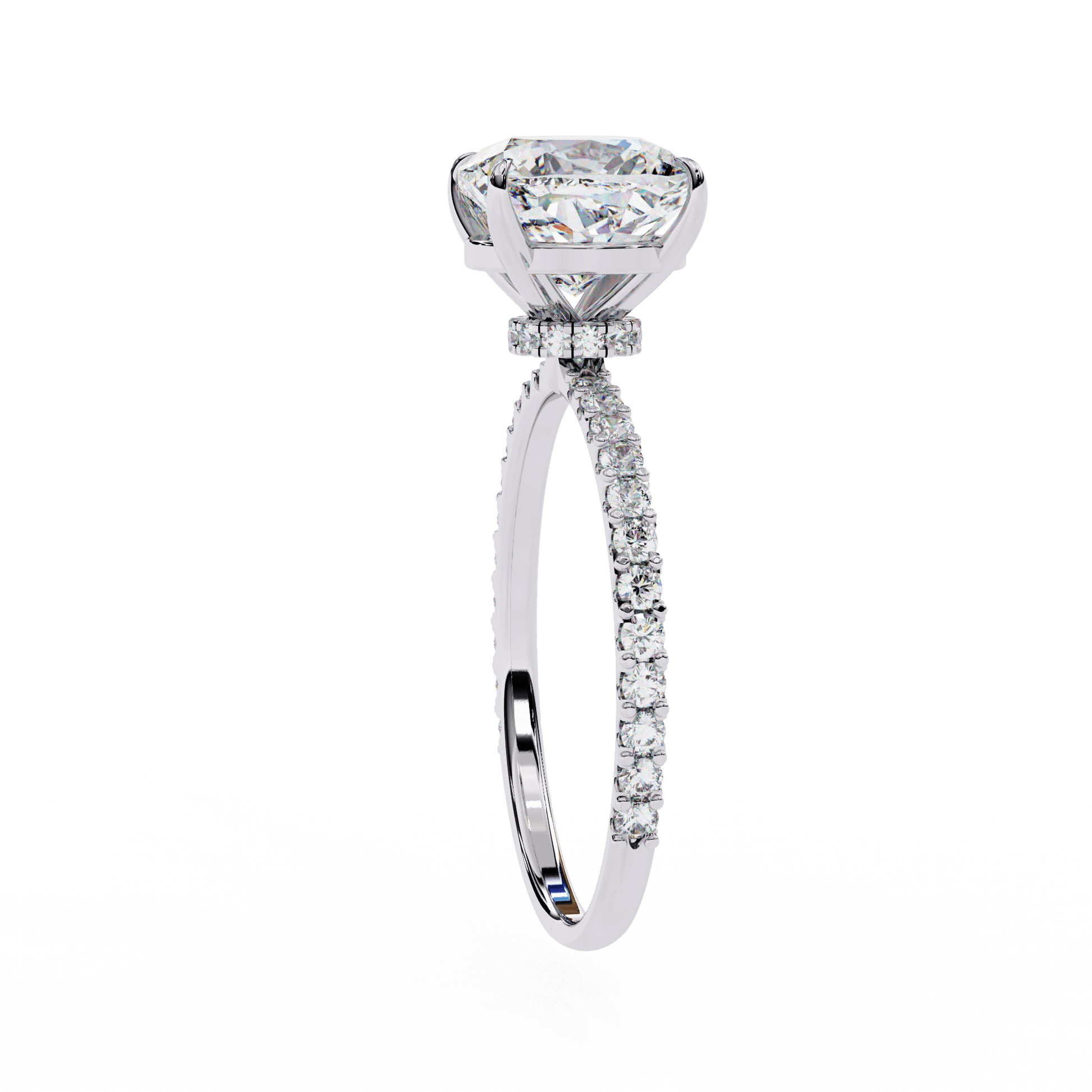 Katherine — Cushion cut lab grown and natural diamond engagement ring — hidden halo, halo, pavé band — Carat House