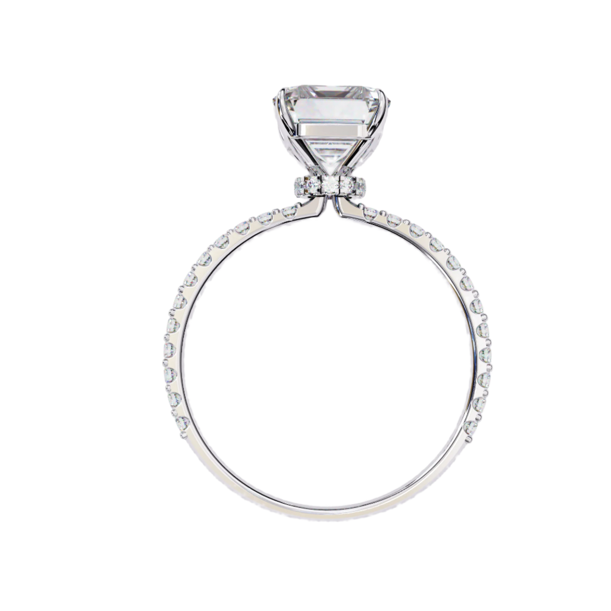 Louisa — Radiant cut lab grown and natural diamond engagement ring — hidden halo, halo, pavé band — Carat House