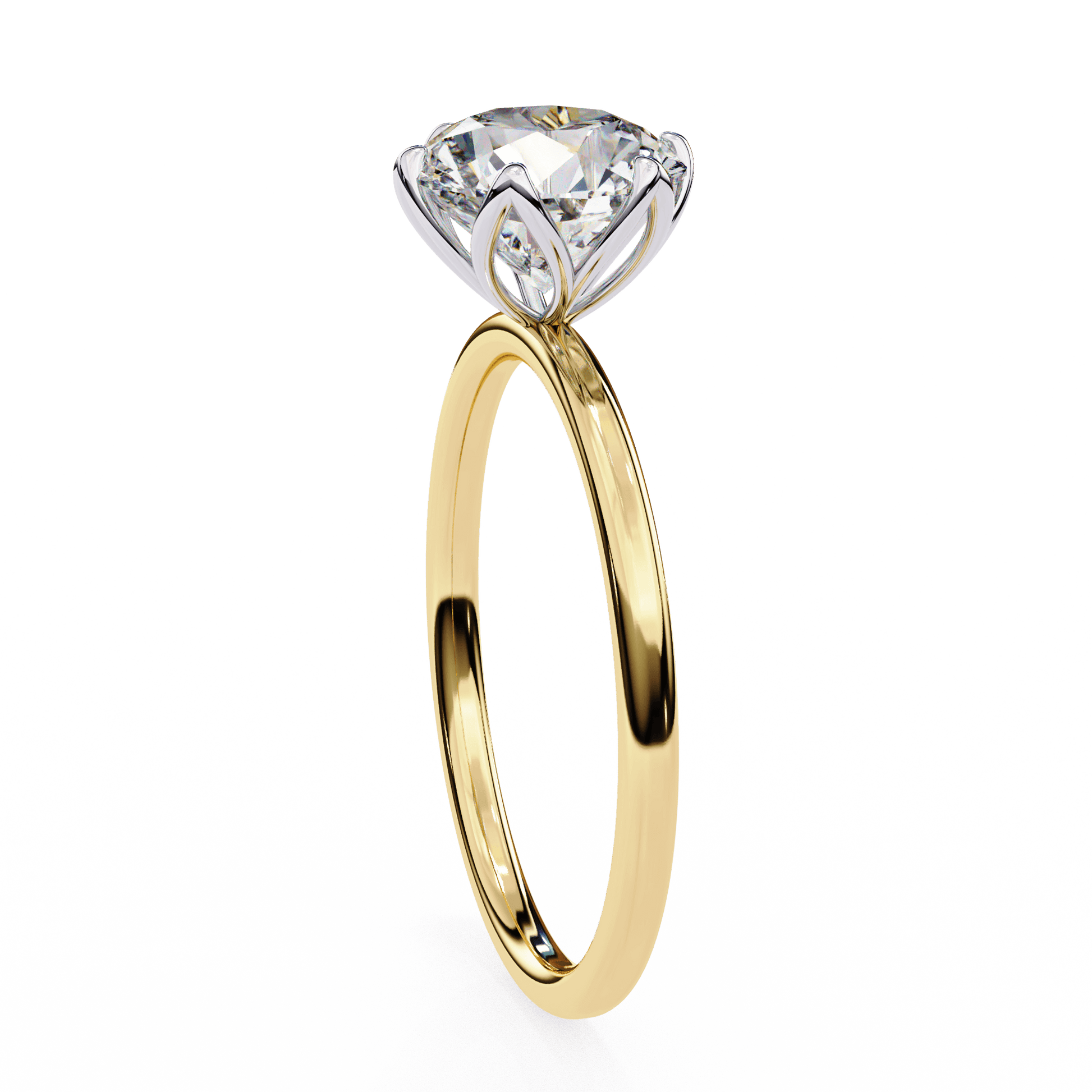 Victoria — Round cut lab grown and natural diamond engagement ring — six prong, tulip basket — Carat House