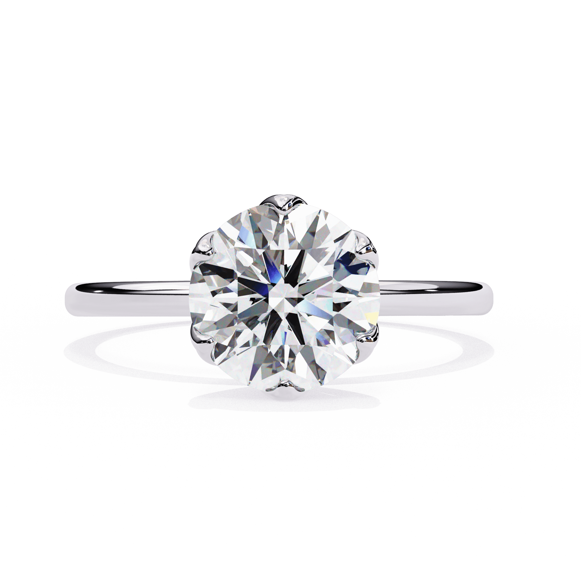 Victoria — Round cut lab grown and natural diamond engagement ring — six prong, tulip basket — 18k white gold and platinum — Carat House