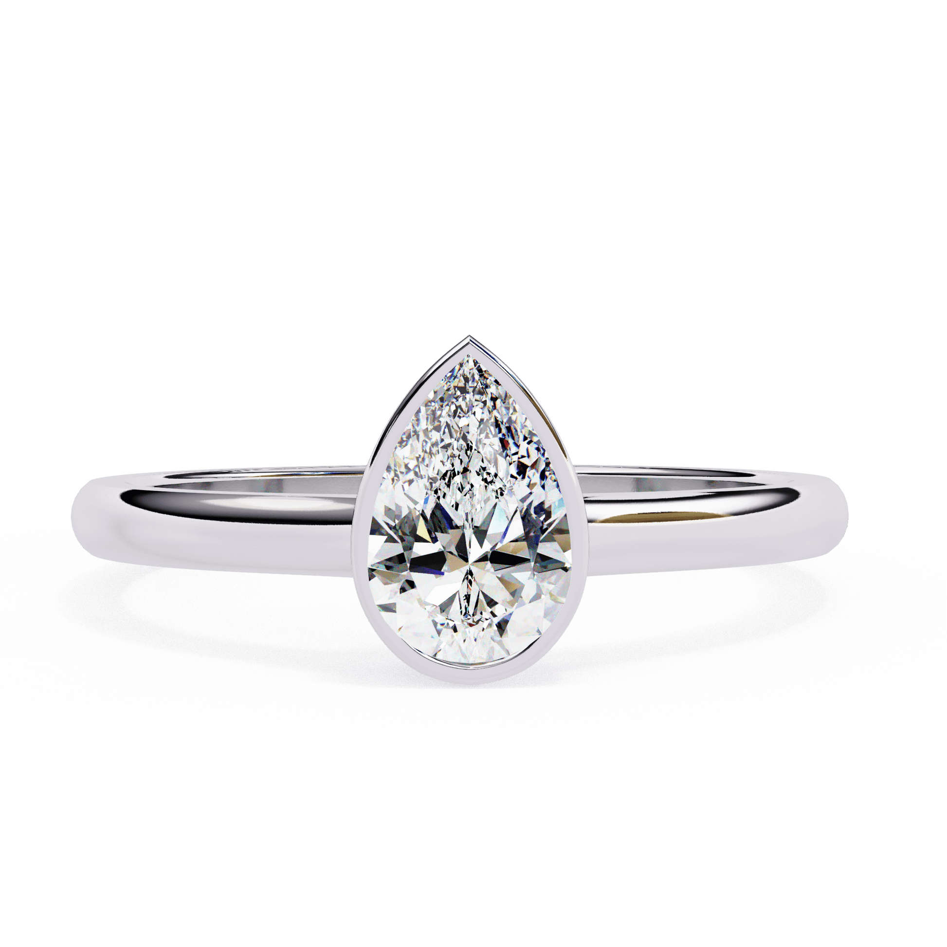 Hanna — Pear cut lab grown and natural diamond engagement ring — bezel, solitaire — 18k white gold and platinum — Carat House
