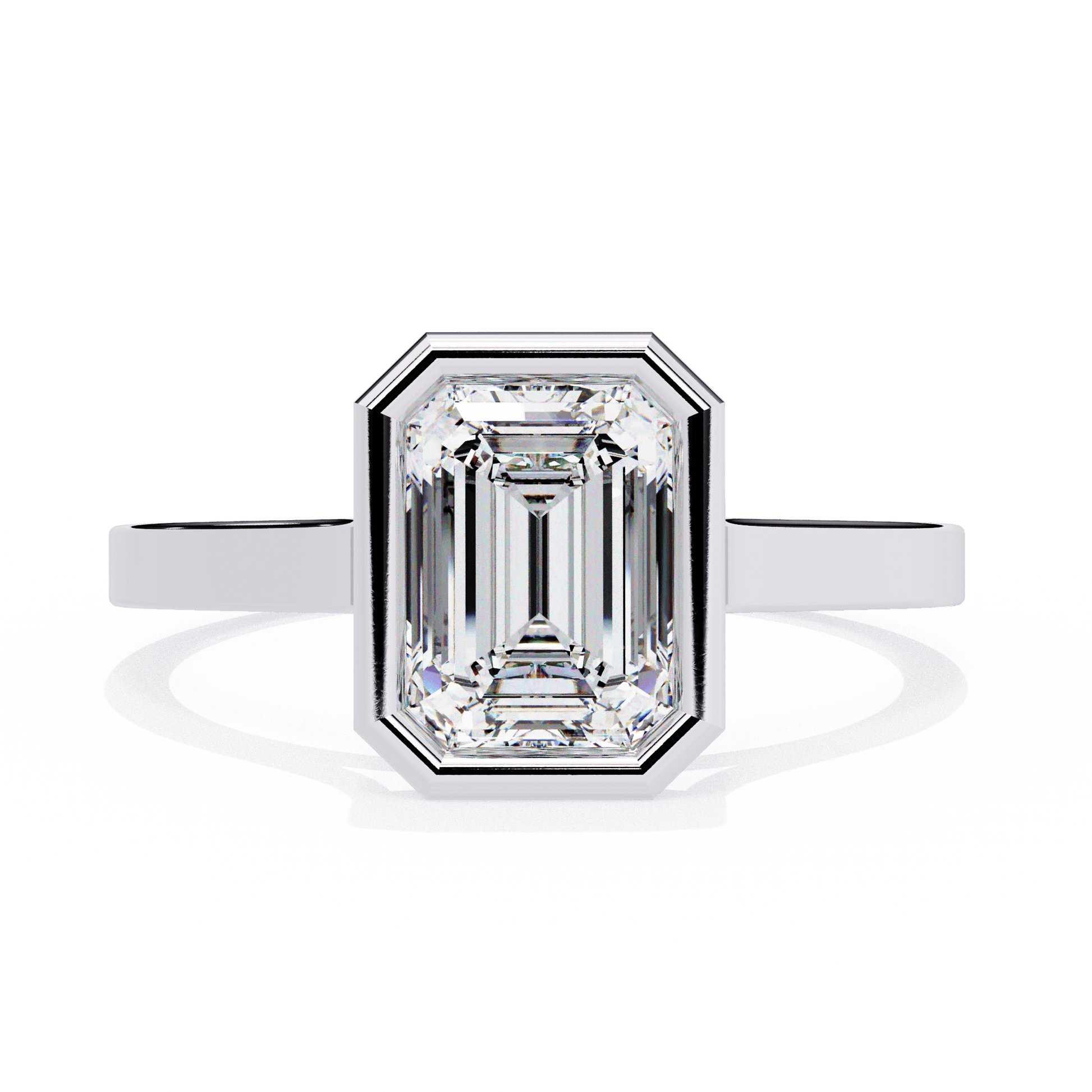 Penelope — Emerald cut lab grown and natural diamond engagement ring — bezel, cathedral, solitaire — 18k white gold and platinum — Carat House