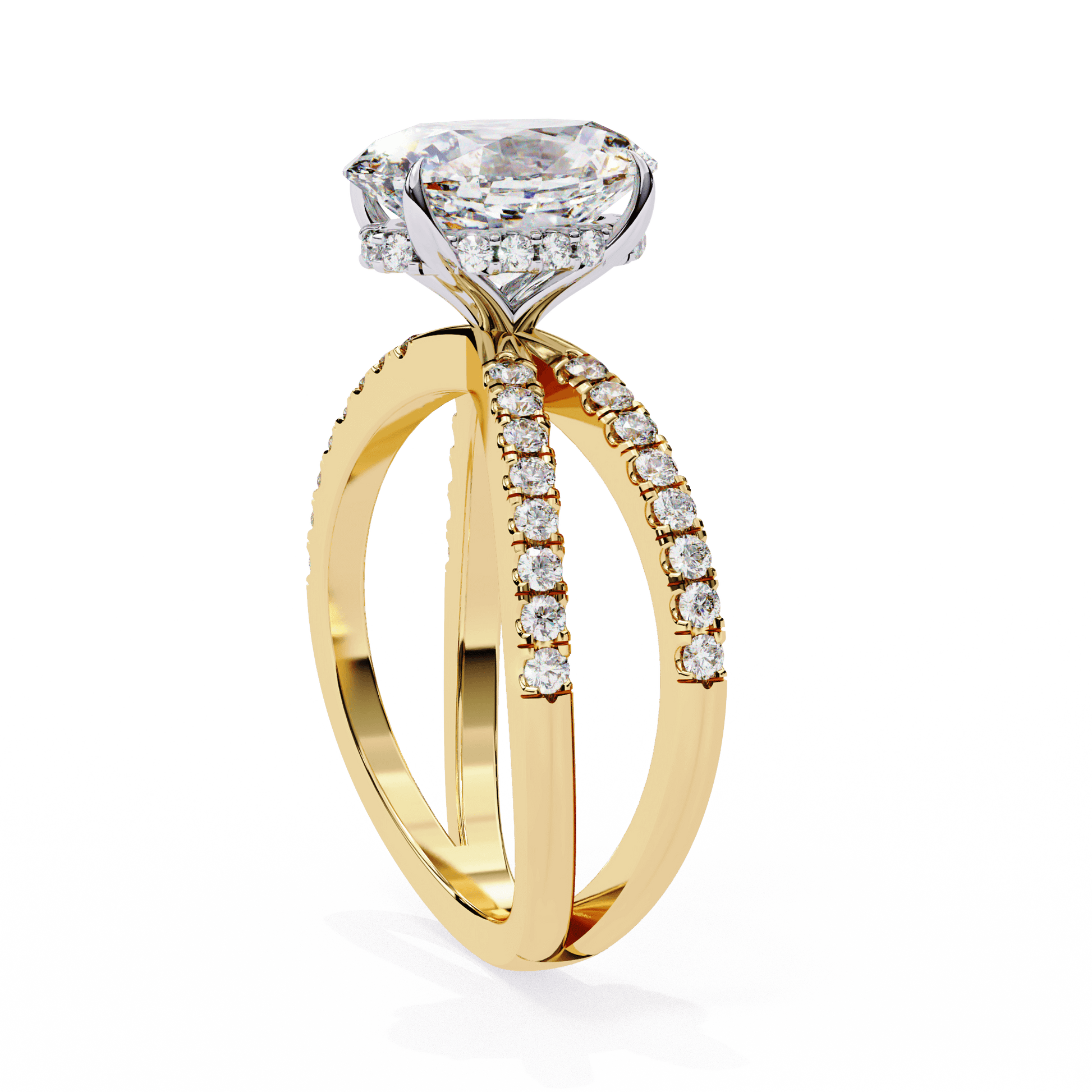 Sybil — Oval cut lab grown and natural diamond engagement ring — hidden halo, halo, half pavé — Carat House