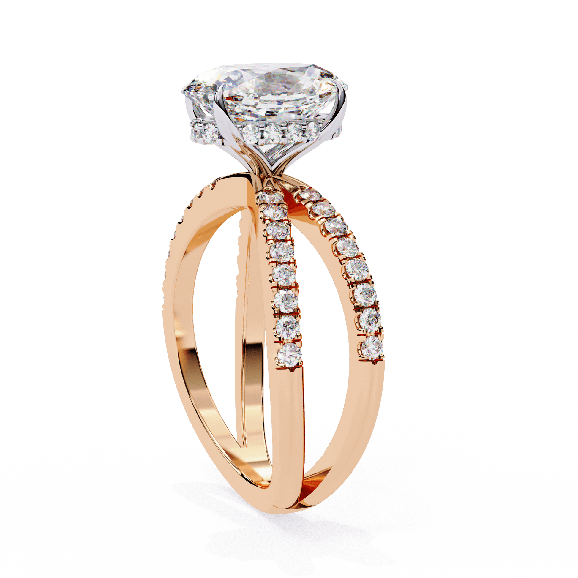 Sybil — Oval cut lab grown and natural diamond engagement ring — hidden halo, halo, half pavé — Carat House