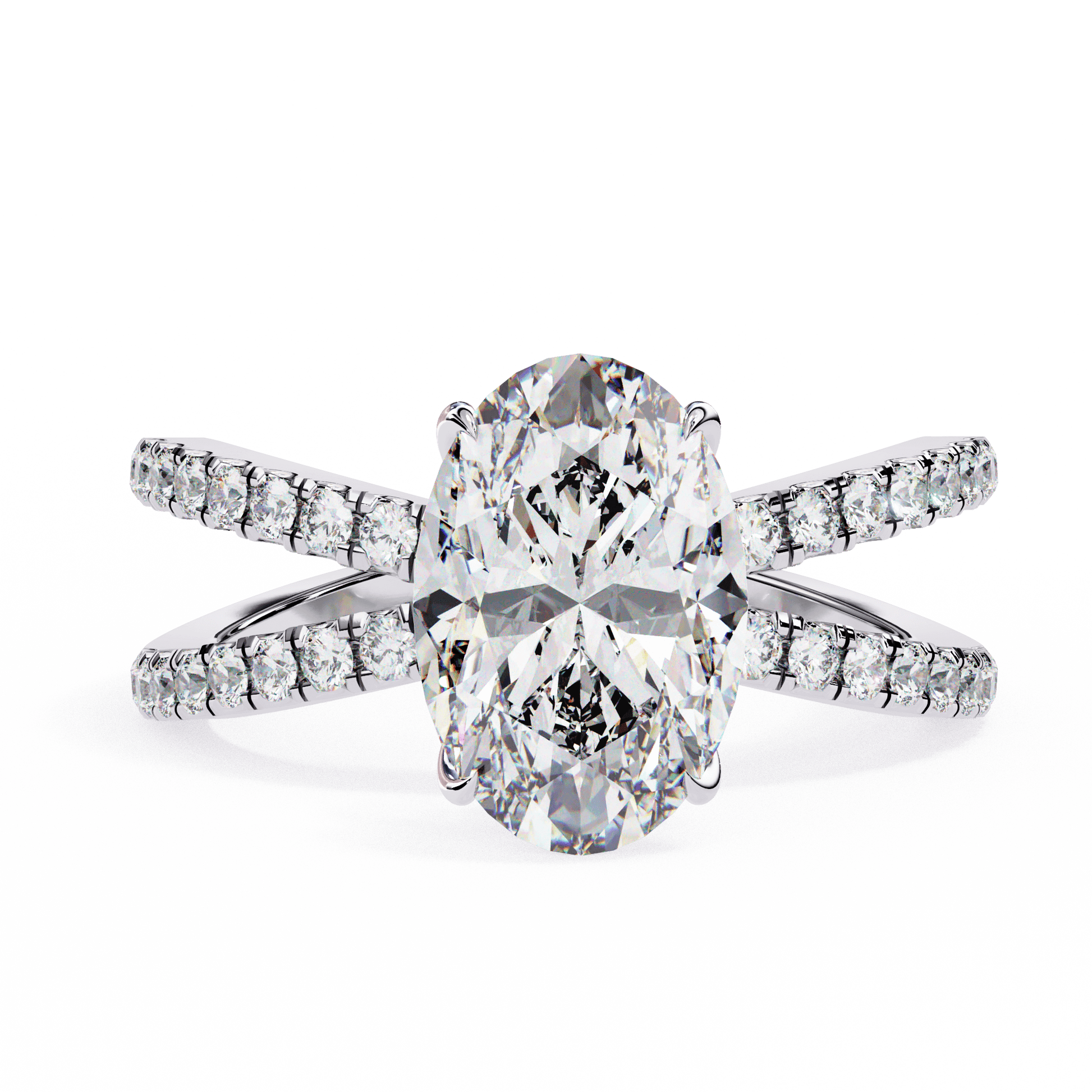 Sybil — Oval cut lab grown and natural diamond engagement ring — hidden halo, halo, half pavé — 18k white gold and platinum — Carat House