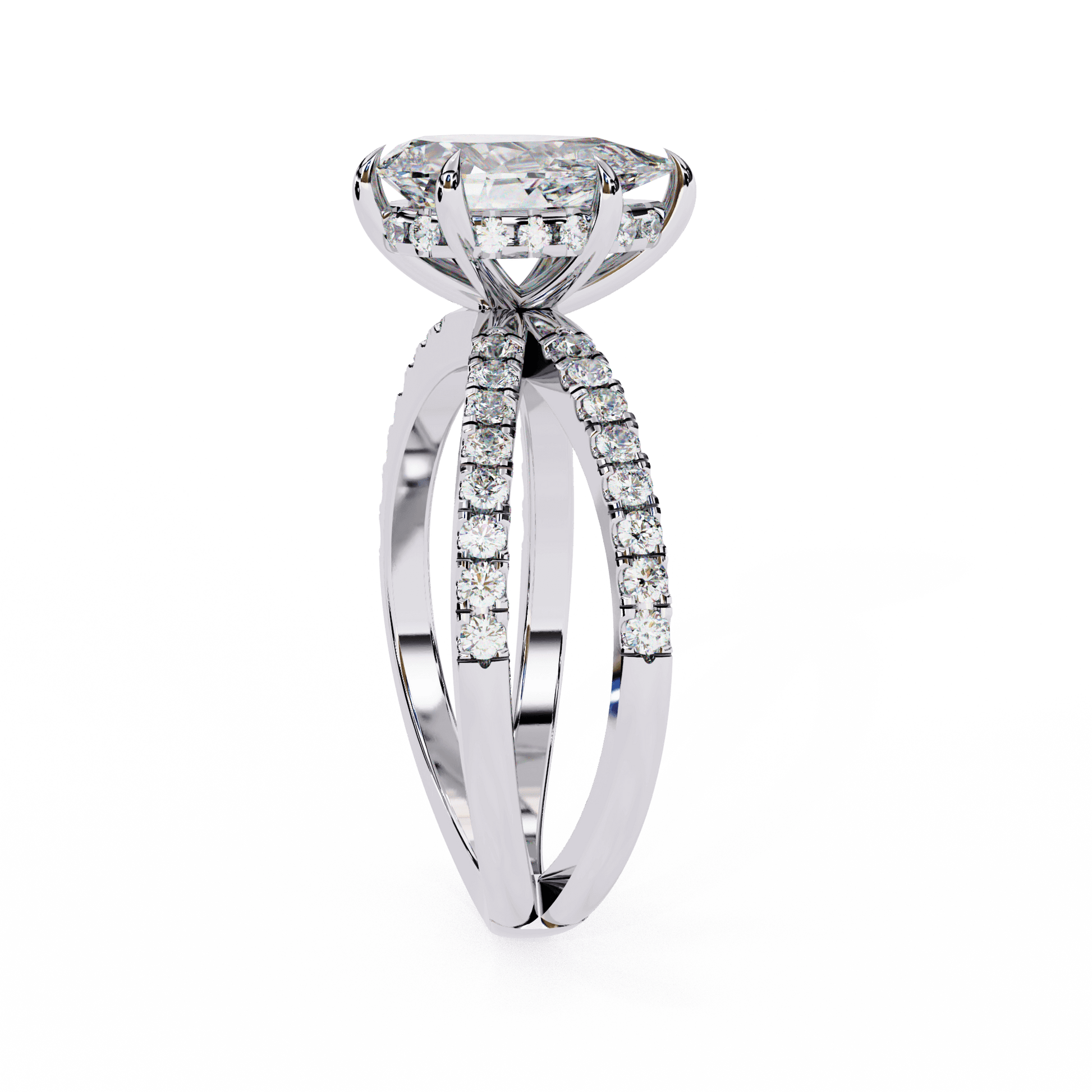 Theodora — Pear cut lab grown and natural diamond engagement ring — hidden halo, halo, half pavé — Carat House