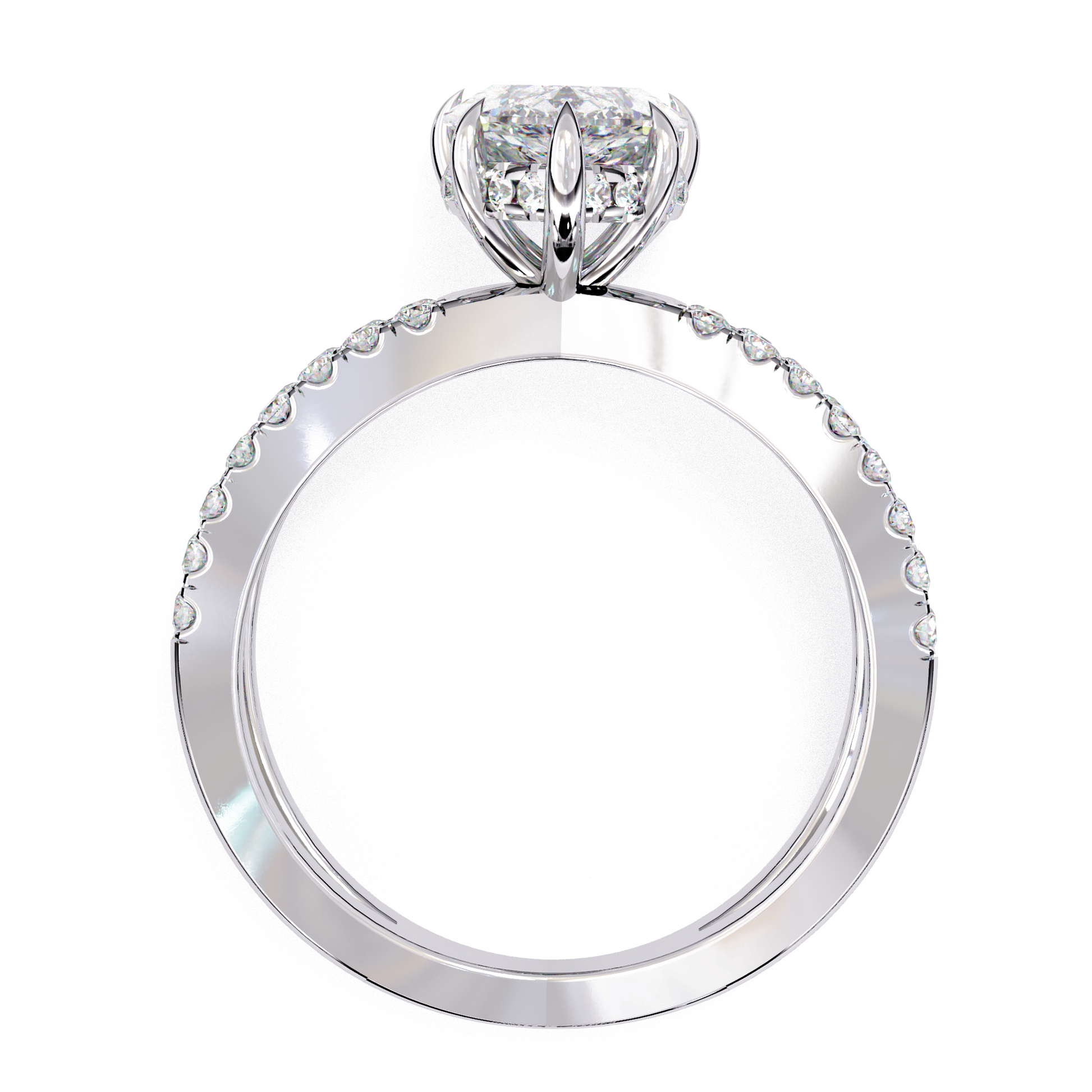 Theodora — Pear cut lab grown and natural diamond engagement ring — hidden halo, halo, half pavé — Carat House