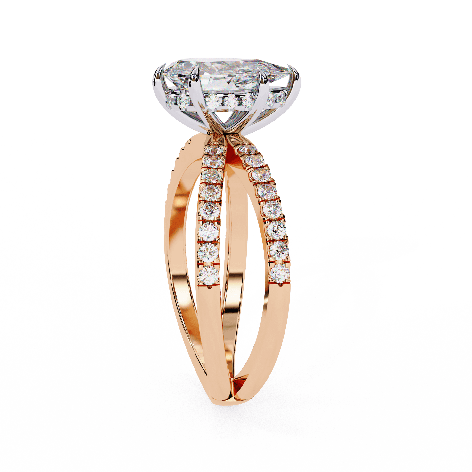 Theodora — Pear cut lab grown and natural diamond engagement ring — hidden halo, halo, half pavé — Carat House