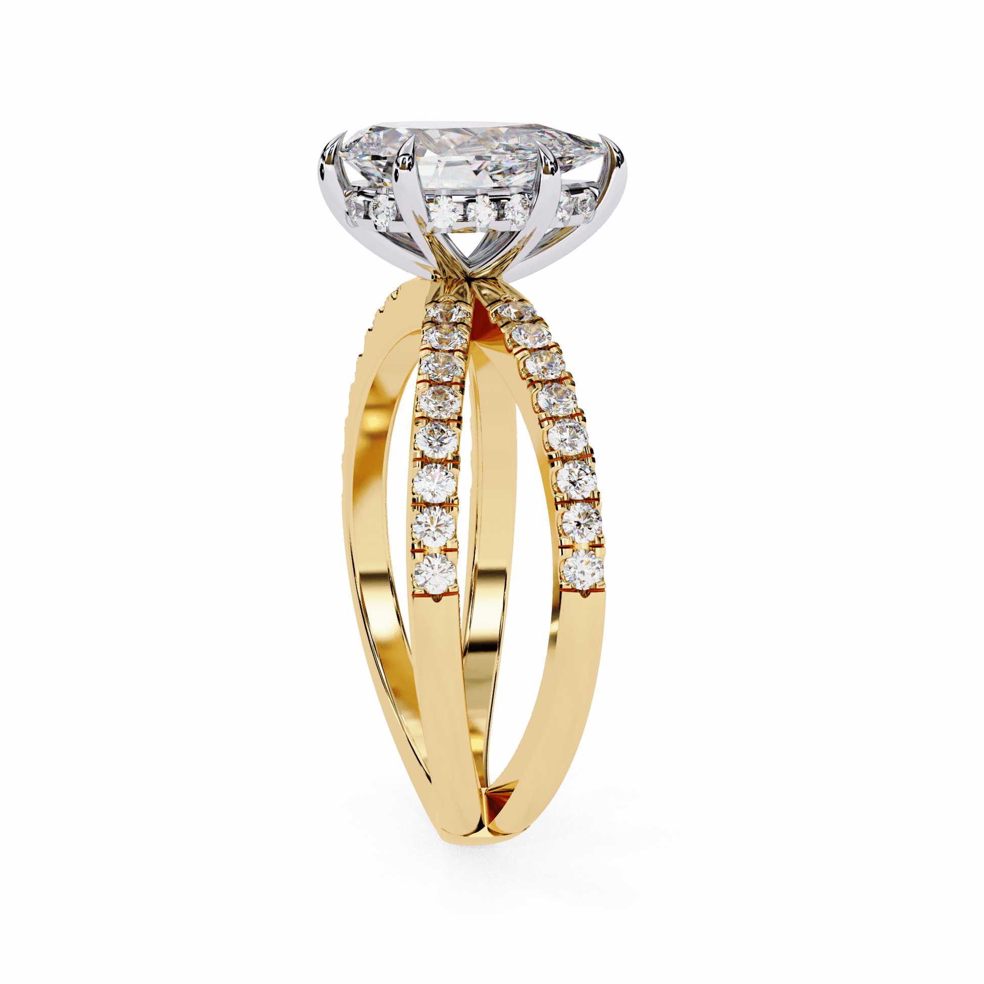 Theodora — Pear cut lab grown and natural diamond engagement ring — hidden halo, halo, half pavé — Carat House