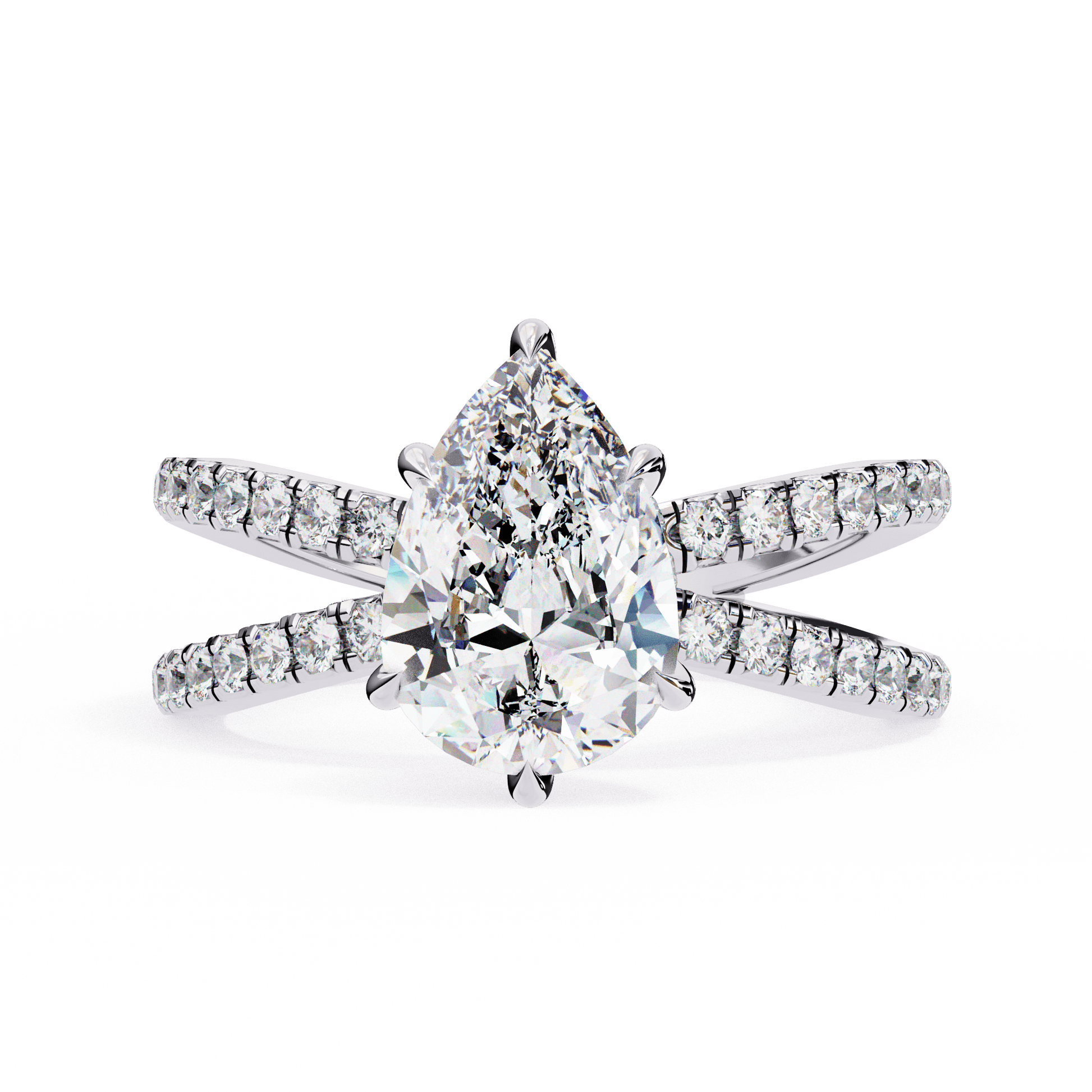 Theodora — Pear cut lab grown and natural diamond engagement ring — hidden halo, halo, half pavé — 18k white gold and platinum — Carat House