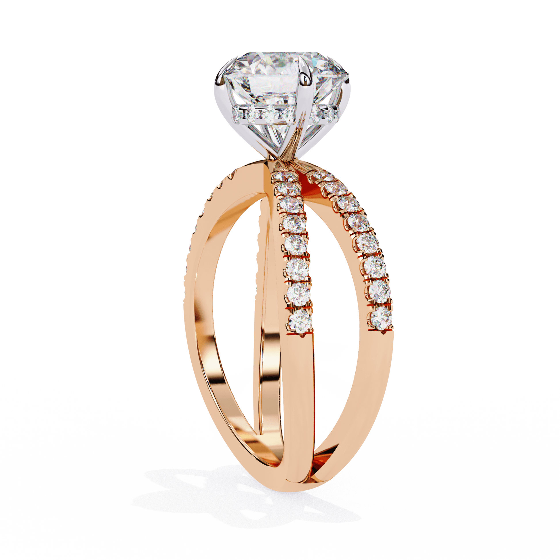 Athena — Round cut lab grown and natural diamond engagement ring — hidden halo, halo, half pavé — Carat House